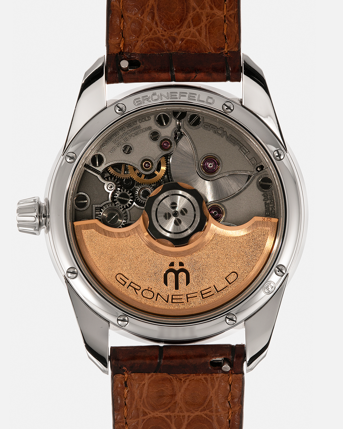 Brand: Grönefeld
Year: 2022
Model: 1941 Principia ‘Salmon’
Material: Stainless Steel
Movement: Grönefeld Cal. G-06, Self-Winding
Case Dimensions: 39.5mm x 10.5mm (Lug-to-Lug 47mm)
Lug Width: 20mm
Strap: Grönefeld Brown Alligator Leather Strap with Signed Stainless Steel Tang Buckle