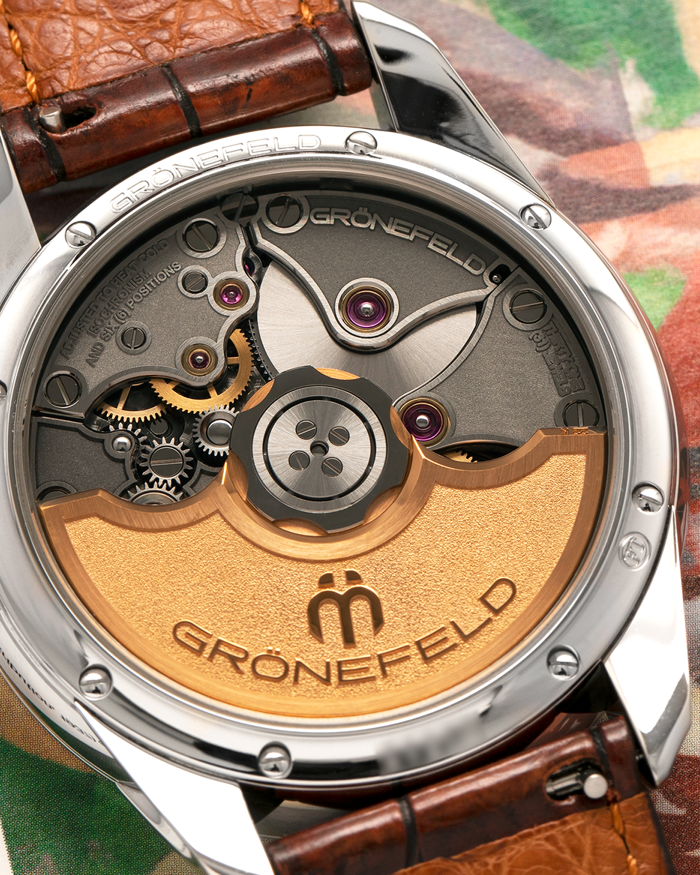 Brand: Grönefeld
Year: 2022
Model: 1941 Principia ‘Salmon’
Material: Stainless Steel
Movement: Grönefeld Cal. G-06, Self-Winding
Case Dimensions: 39.5mm x 10.5mm (Lug-to-Lug 47mm)
Lug Width: 20mm
Strap: Grönefeld Brown Alligator Leather Strap with Signed Stainless Steel Tang Buckle