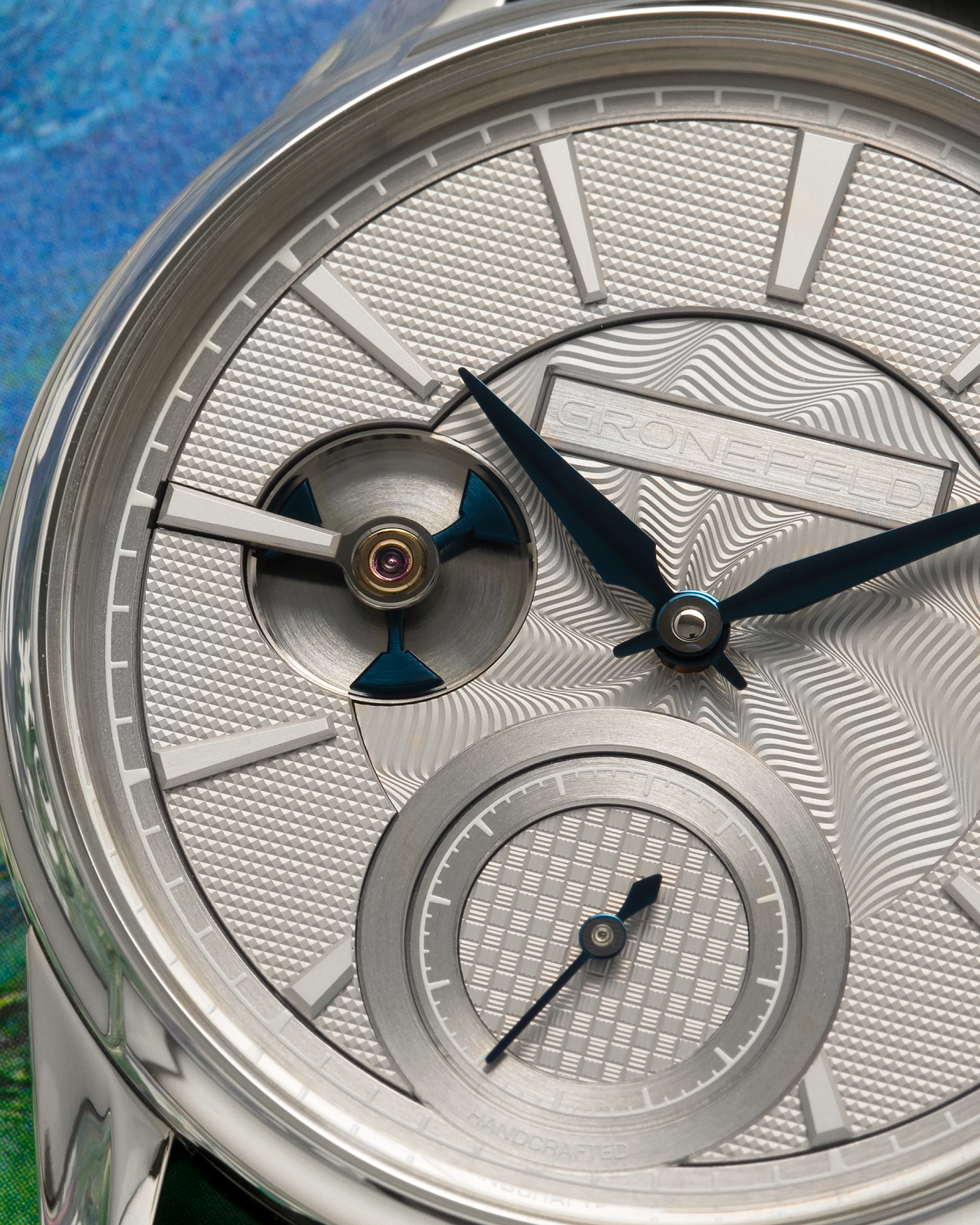 Brand: Grönefeld
Year: 2022
Model: 1941 Remontoire ‘Guilloché’, Pièce Unique
Material: Stainless Steel
Movement: Grönefeld Cal. G-05, Manual-Winding
Case Dimensions: 39.5mm x 10.5mm (Lug-to-Lug 47mm)
Lug Width: 20mm
Strap: Grönefeld Black Calf Leather Strap with Signed Stainless Steel Tang Buckle