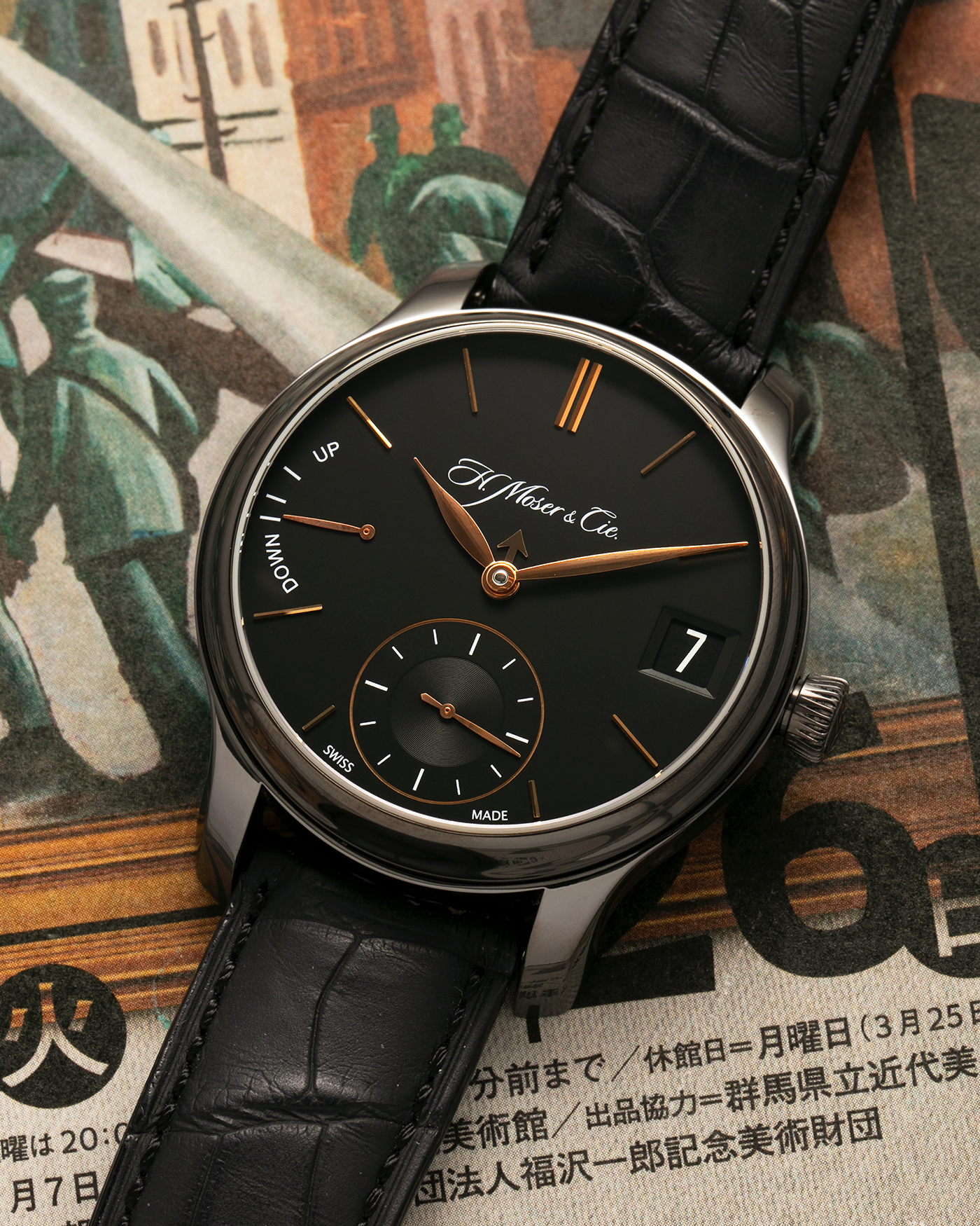Brand: H. Moser & Cie
Year: Approximately 2016 (Guarantee Card Undated)
Model: Endeavour Perpetual Calendar Black Edition
Reference Number: 341.050-020
Material: DLC-Coated Grade 5 Titanium
Movement: H. Moser Cal. HMC 341, Manual-Winding
Case Dimensions: 40.8mm x 11.1 (Lug-to-Lug 47mm)
Lug Width: 20mm
Strap: H. Moser Black Calf Leather Strap with Signed DLC-Coated Titanium Tang Buckle