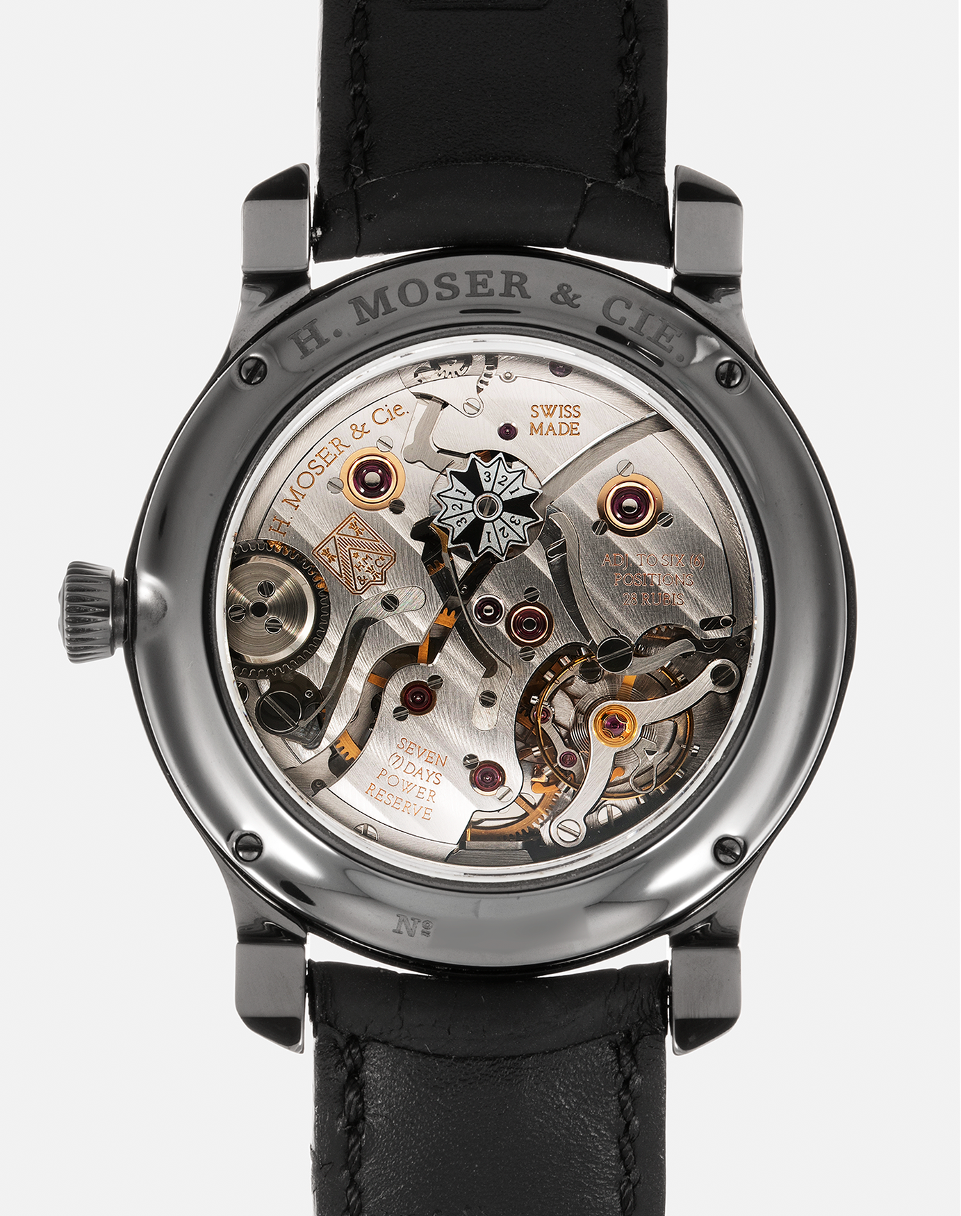 Brand: H.Moser & Cie Year: 2020 Model: Endeavour Perpetual Calendar Yellow-Green Fumé Reference Number: 1344-0504 Material: DLC Coated Titanium Movement: H. Moser Cal. HMC 341, Manual-Winding Case Diameter: 40.8mm Lug Width: 20mm Strap: H. Moser & Cie Black Alligator Leather Strap with Signed DLC Coated Titanium Tang Buckle