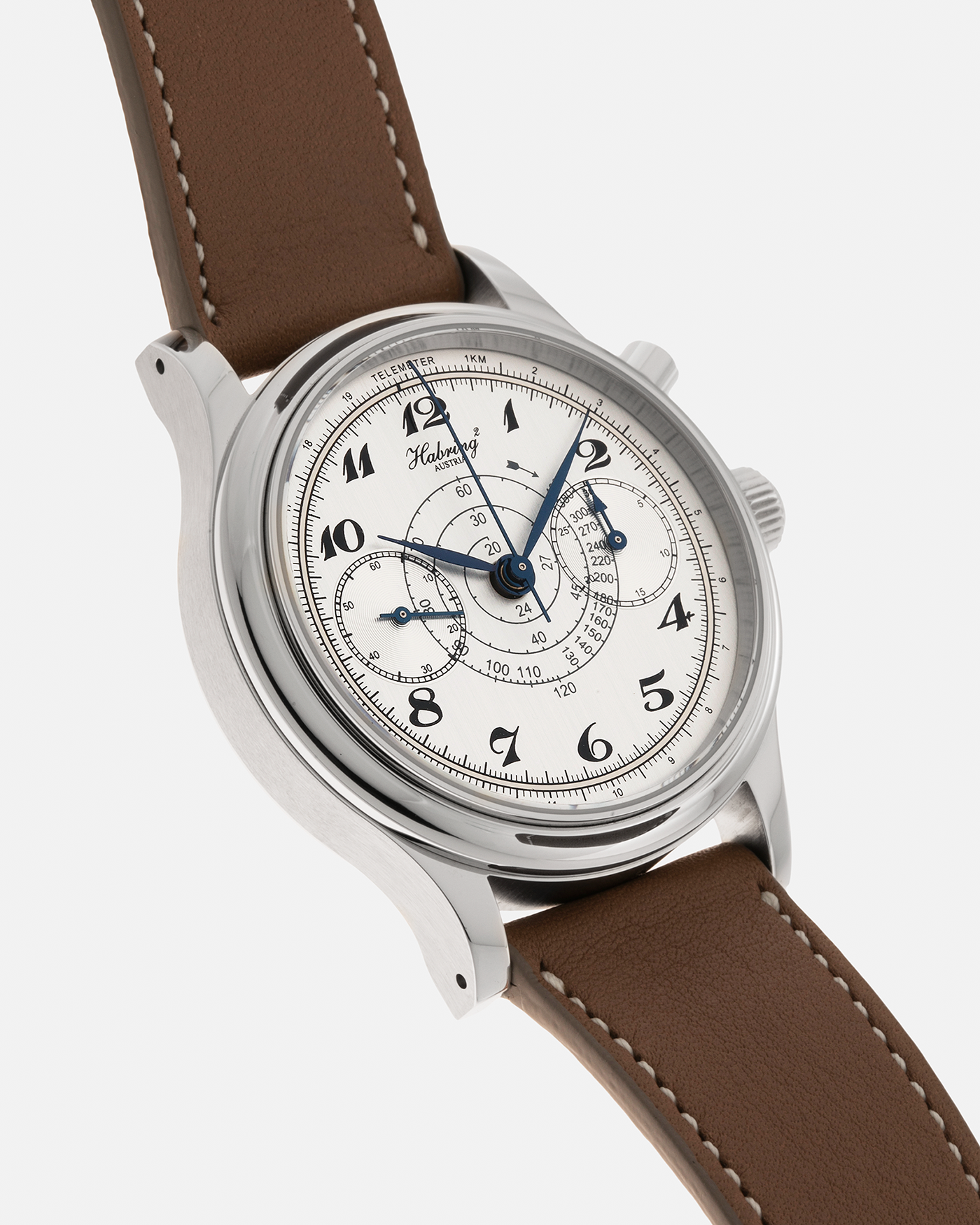 Brand: Habring² Model: Monopusher ‘Custom Dial’ Year: 2020’s Material: Stainless Steel  Movement: Habring² Cal. A11C-H1, Manual-Winding Case Diameter: 38.5mm Lug Width: 20mm Strap: Nostime Tanned Calf Leather Strap, additional Habring² Tanned Calf Leather Strap, and Milanese Stainless Steel Bracelet