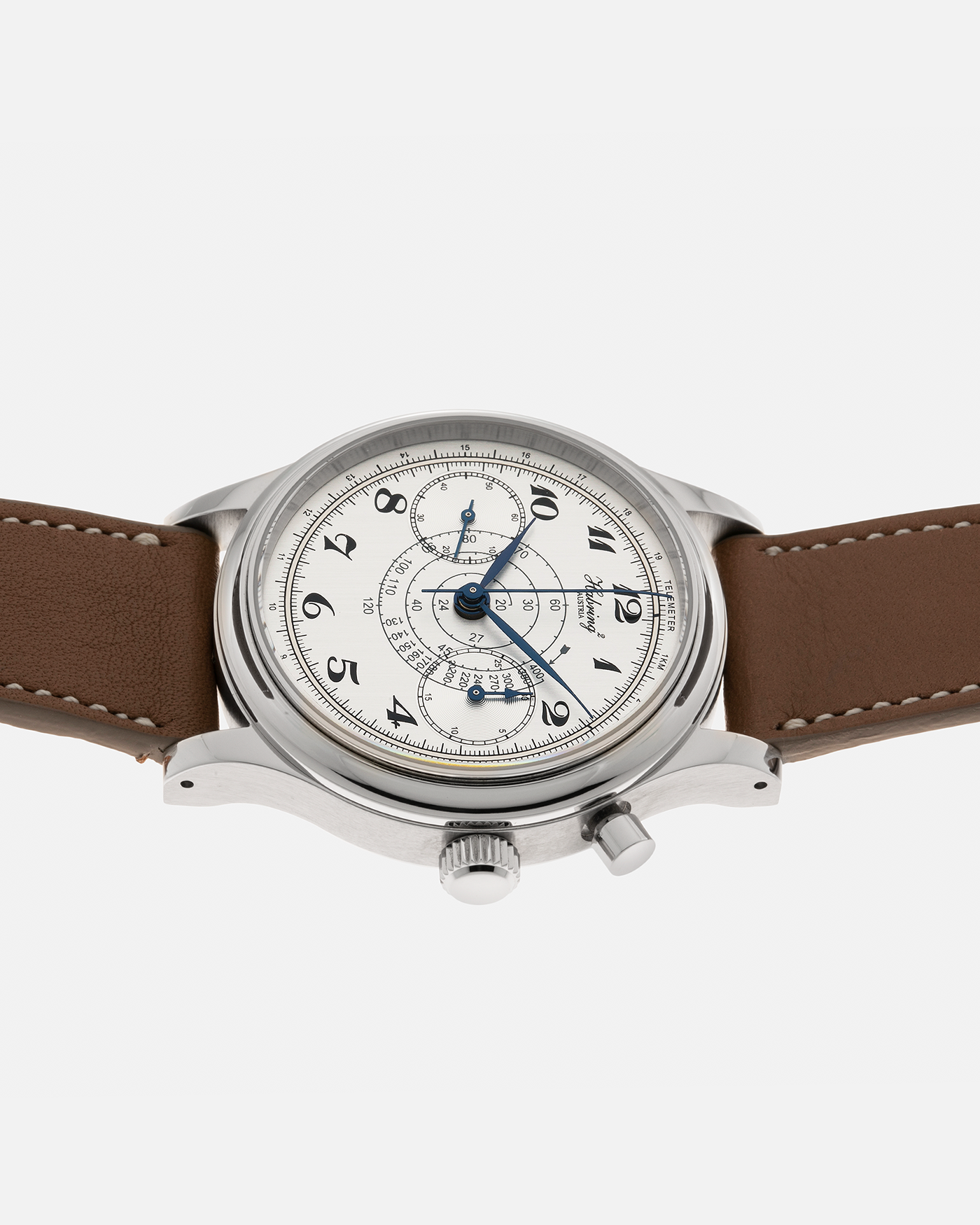 Brand: Habring² Model: Monopusher ‘Custom Dial’ Year: 2020’s Material: Stainless Steel  Movement: Habring² Cal. A11C-H1, Manual-Winding Case Diameter: 38.5mm Lug Width: 20mm Strap: Nostime Tanned Calf Leather Strap, additional Habring² Tanned Calf Leather Strap, and Milanese Stainless Steel Bracelet