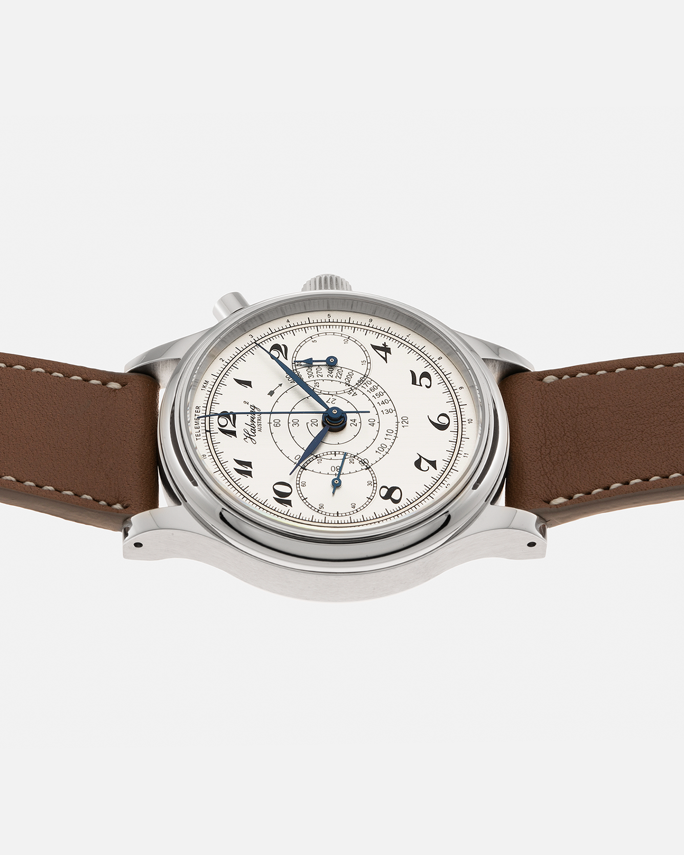 Brand: Habring² Model: Monopusher ‘Custom Dial’ Year: 2020’s Material: Stainless Steel  Movement: Habring² Cal. A11C-H1, Manual-Winding Case Diameter: 38.5mm Lug Width: 20mm Strap: Nostime Tanned Calf Leather Strap, additional Habring² Tanned Calf Leather Strap, and Milanese Stainless Steel Bracelet