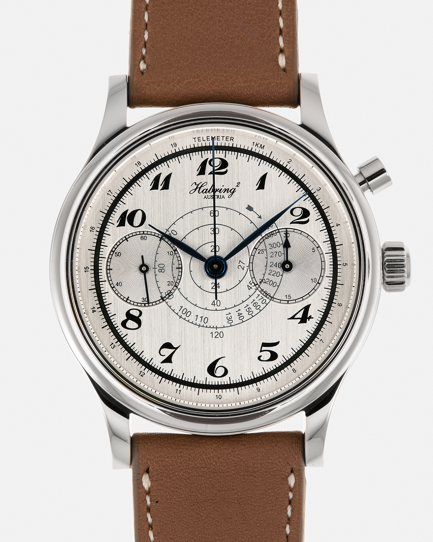 Brand: Habring² Model: Monopusher ‘Custom Dial’ Year: 2020’s Material: Stainless Steel  Movement: Habring² Cal. A11C-H1, Manual-Winding Case Diameter: 38.5mm Lug Width: 20mm Strap: Nostime Tanned Calf Leather Strap, additional Habring² Tanned Calf Leather Strap, and Milanese Stainless Steel Bracelet