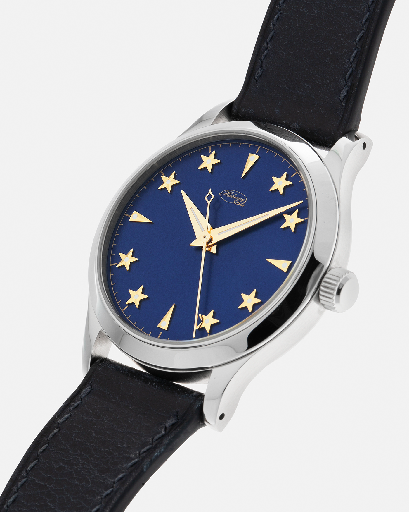 Brand: Habring² Model: Erwin “Star” SJX Edition One, Limited Edition of 50 Pieces Year: 2021 Material: Stainless Steel  Movement: Habring² Cal. A11s (Based on the Valjoux Cal. 7750), Manual-Winding Case Diameter: 38.5mm Lug Width: 20mm Strap: Habring² Blue Calf Strap and Stainless Steel Tang Buckle