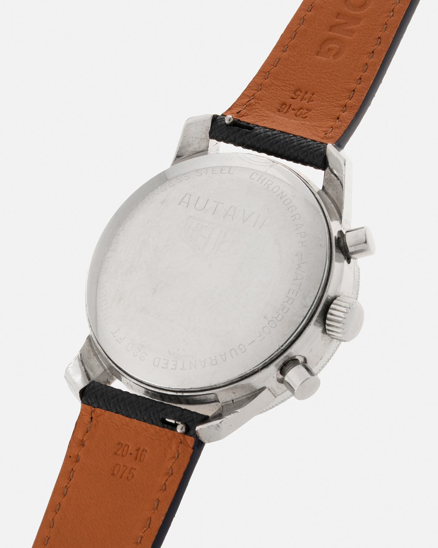 Brand: Heuer Year: 1960’s Model: Autavia Reference Number: 2446C MH (Compressor Case, Minute Hour Bezel) Serial Number: 108644 Material: Stainless Steel Movement: Valjoux Cal. 72, Manual-Winding Case Diameter: 40mm Lug Width: 20mm Strap: Molequin Navy Textured Calf Leather Strap