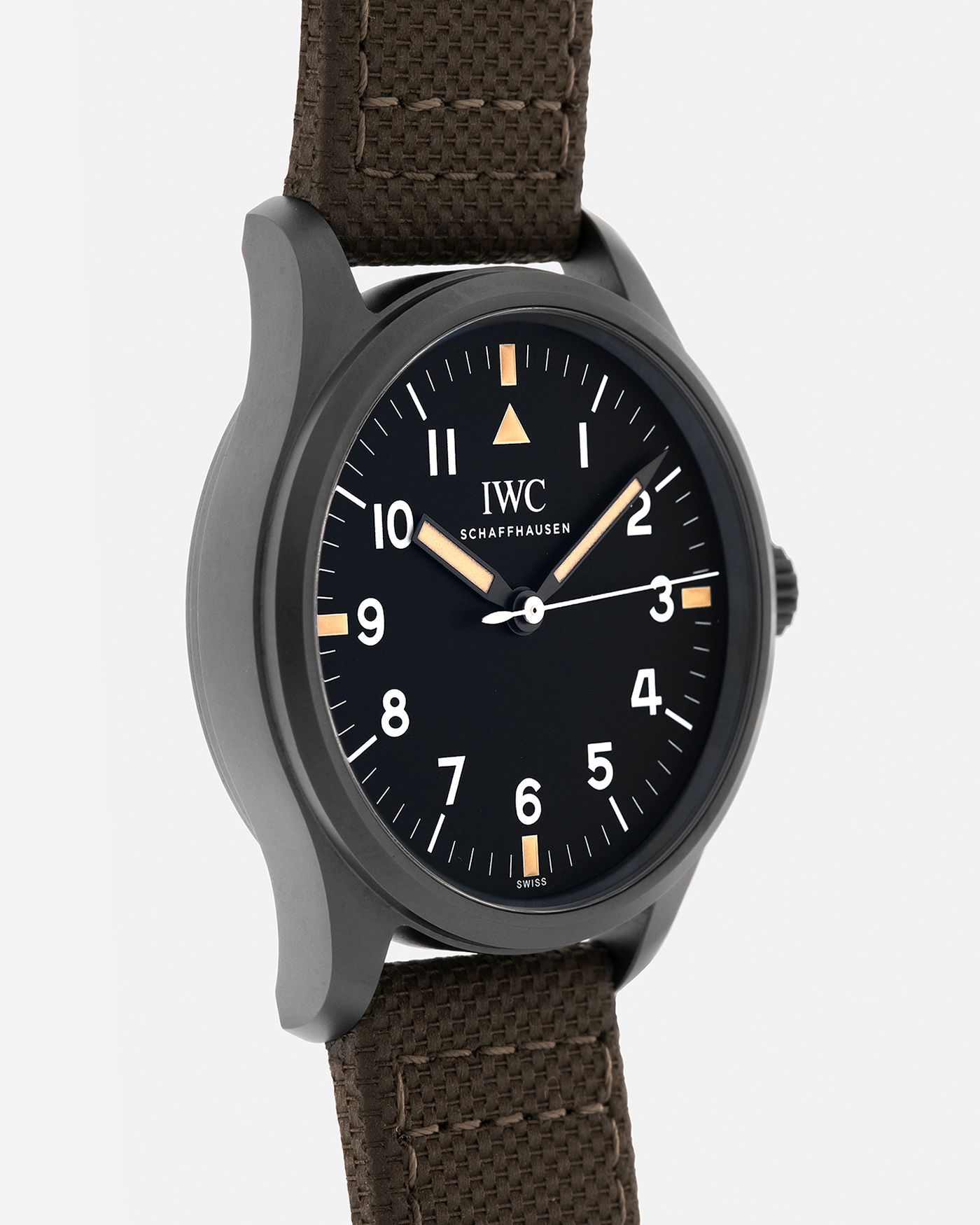 Brand: IWC
Year: 2019
Model: Mark XVIII ‘Hodinkee’, Limited to 500 pieces
Reference Number: IW324801
Material: Ceratanium
Movement: IWC Cal. 35100, Self-Winding
Case Dimensions: 39mm x 10.6mm (Lug-to-Lug 48mm)
Lug Width: 20mm
Strap: IWC Dark Olive Textile Strap with Signed Ceratanium Tang Buckle