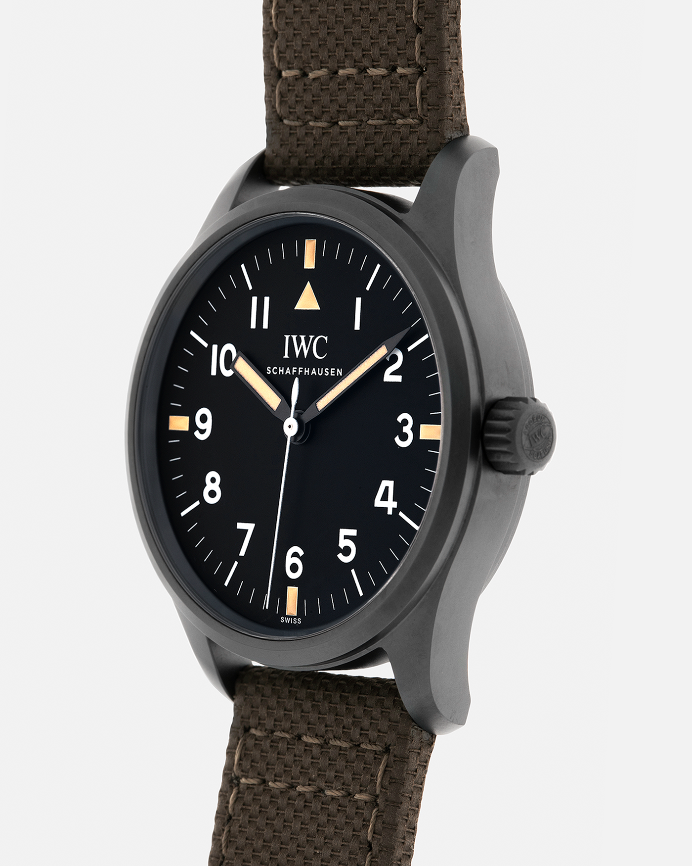 Brand: IWC
Year: 2019
Model: Mark XVIII ‘Hodinkee’, Limited to 500 pieces
Reference Number: IW324801
Material: Ceratanium
Movement: IWC Cal. 35100, Self-Winding
Case Dimensions: 39mm x 10.6mm (Lug-to-Lug 48mm)
Lug Width: 20mm
Strap: IWC Dark Olive Textile Strap with Signed Ceratanium Tang Buckle