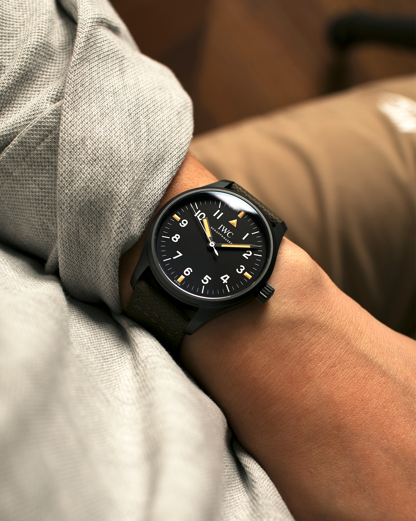 Brand: IWC
Year: 2019
Model: Mark XVIII ‘Hodinkee’, Limited to 500 pieces
Reference Number: IW324801
Material: Ceratanium
Movement: IWC Cal. 35100, Self-Winding
Case Dimensions: 39mm x 10.6mm (Lug-to-Lug 48mm)
Lug Width: 20mm
Strap: IWC Dark Olive Textile Strap with Signed Ceratanium Tang Buckle