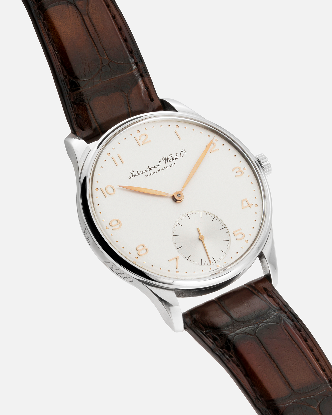 Brand: IWC  Year: 1993 Model: Portugieser 125th Anniversary Jubilee Ref. 5441 Material: Stainless Steel Movement: In-House Cal. 9828, Manual-Wind Case Diameter: 42mm  Bracelet/Strap: IWC Brown Crocodile Leather Strap with Signed Stainless Steel Tang Buckle