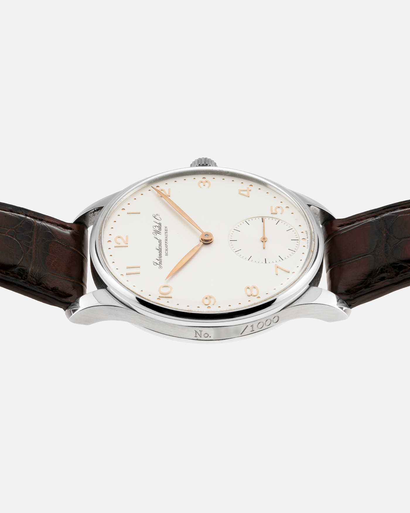 Brand: IWC  Year: 1993 Model: Portugieser 125th Anniversary Jubilee Ref. 5441 Material: Stainless Steel Movement: In-House Cal. 9828, Manual-Wind Case Diameter: 42mm  Bracelet/Strap: IWC Brown Crocodile Leather Strap with Signed Stainless Steel Tang Buckle
