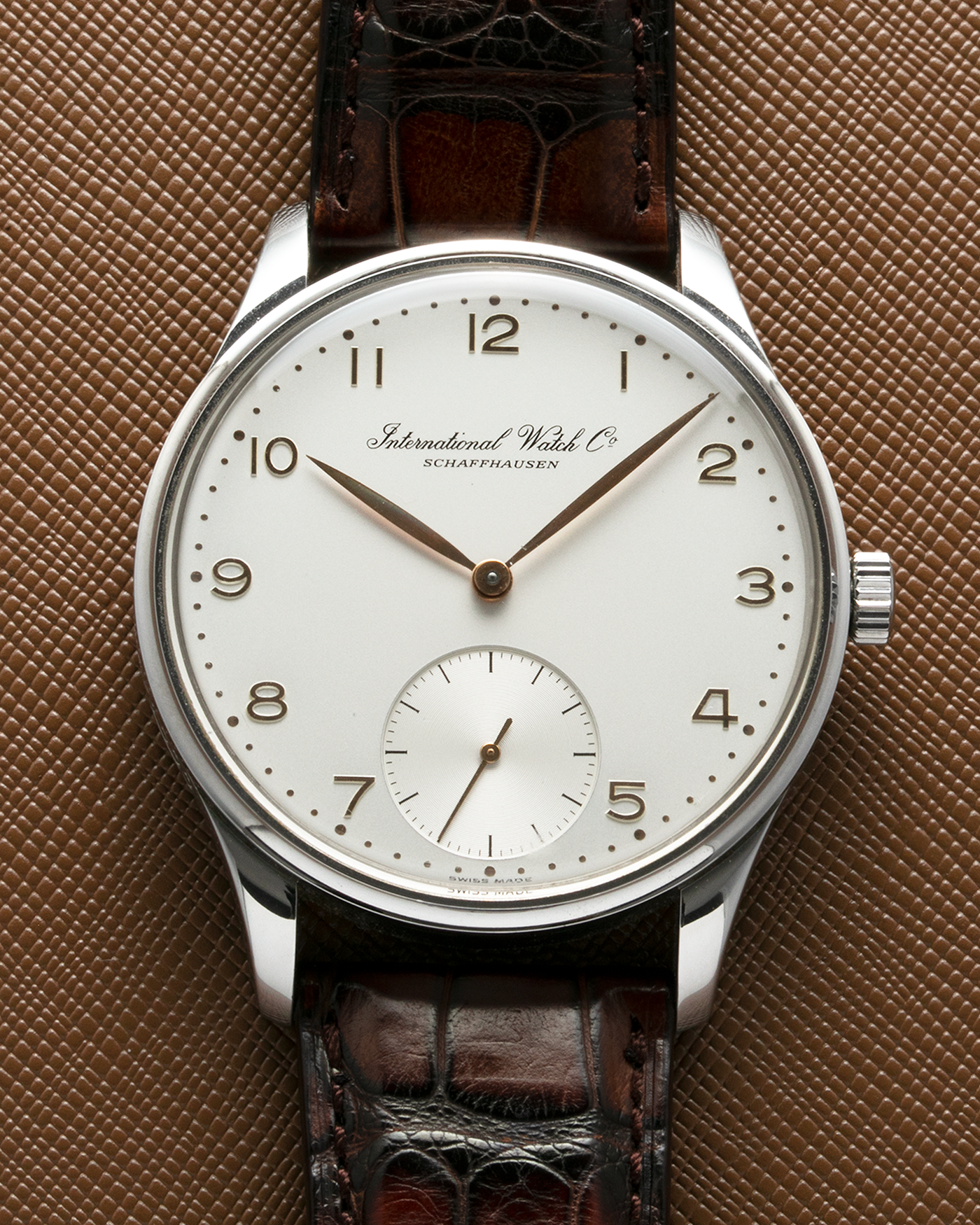 Brand: IWC  Year: 1993 Model: Portugieser 125th Anniversary Jubilee Ref. 5441 Material: Stainless Steel Movement: In-House Cal. 9828, Manual-Wind Case Diameter: 42mm  Bracelet/Strap: IWC Brown Crocodile Leather Strap with Signed Stainless Steel Tang Buckle