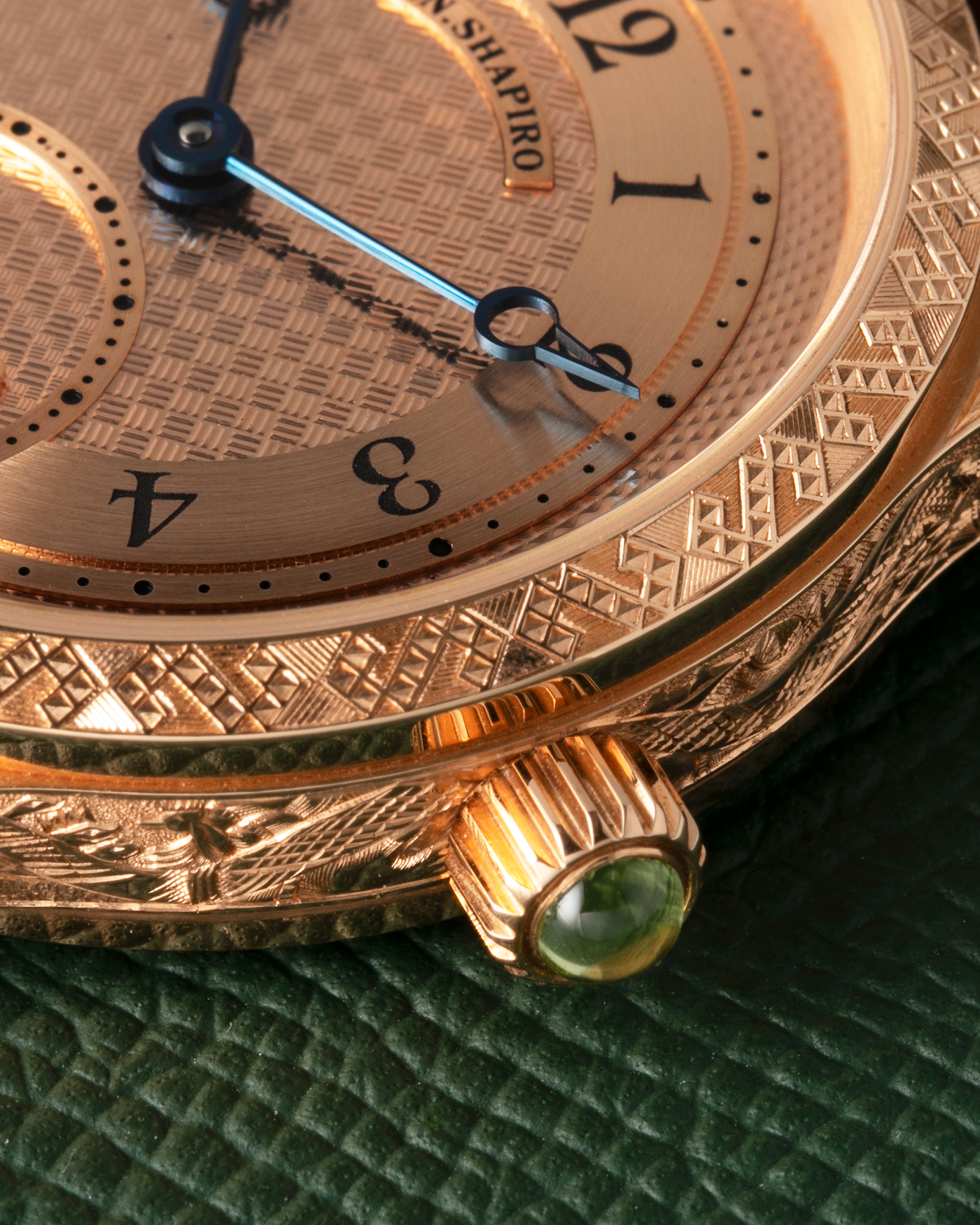 Brand: J.N. Shapiro Year: 2020 Model: Infinity Series (Piece Unique) Material: 18-carat Rose Gold Case, Ruthenium Dial Movement: UWD Cal. 33.1, Manual-Winding Case Diameter: 40mm Lug Width: 22mm Strap: J.N. Shapiro Dark Brown Alligator Strap with Custom Engraved 18-carat Rose Gold Tang Buckle