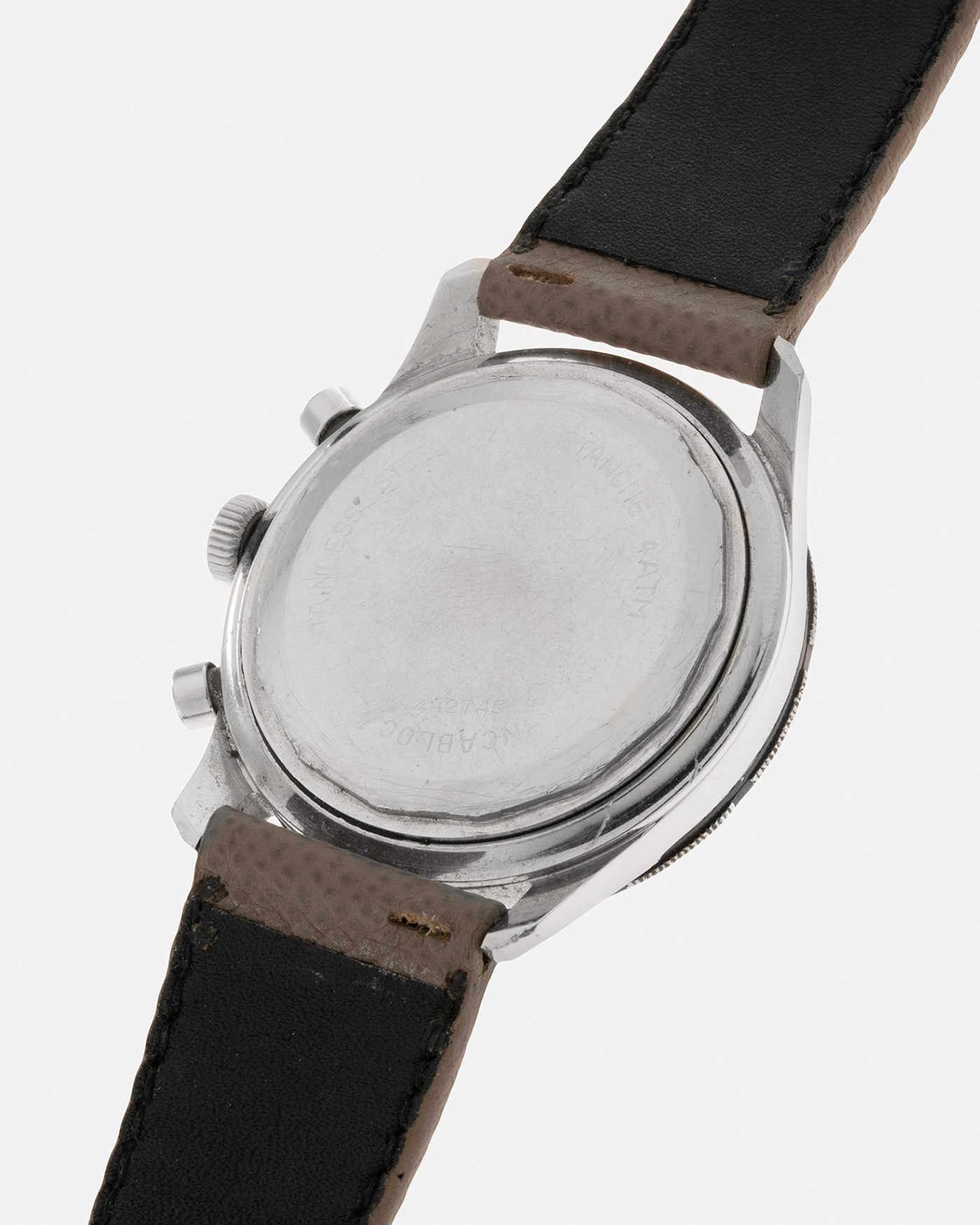 Brand: Jaeger Year: 1968 Model: 4 ATM Reference Number: E.13001 Serial Number: 442745 Material: Stainless Steel Movement: Valjoux Cal. 72, Manual-Winding Case Diameter: 41mm Lug Width: 22mm Strap: Generic Taupe Leather Strap