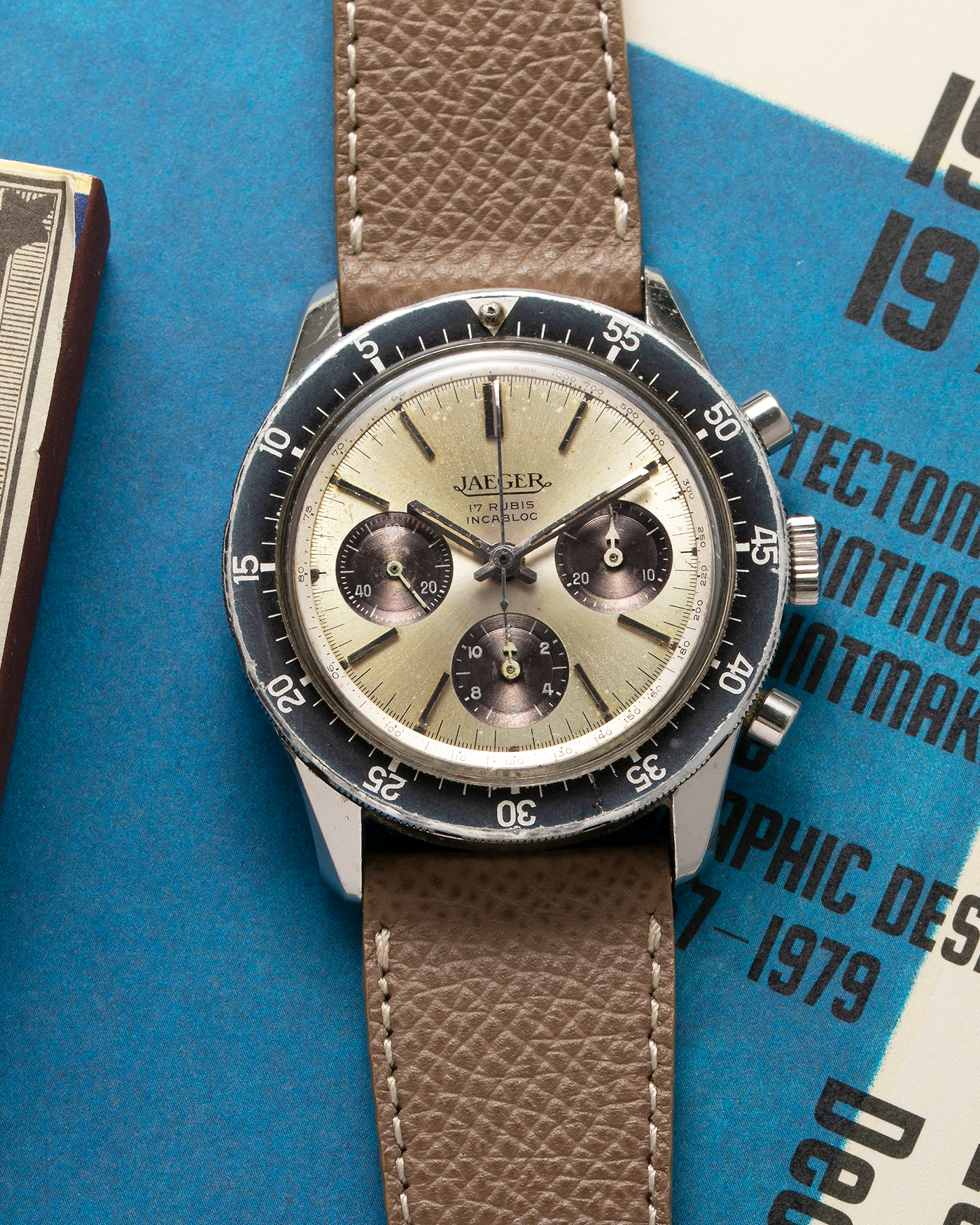 Brand: Jaeger Year: 1968 Model: 4 ATM Reference Number: E.13001 Serial Number: 442745 Material: Stainless Steel Movement: Valjoux Cal. 72, Manual-Winding Case Diameter: 41mm Lug Width: 22mm Strap: Generic Taupe Leather Strap