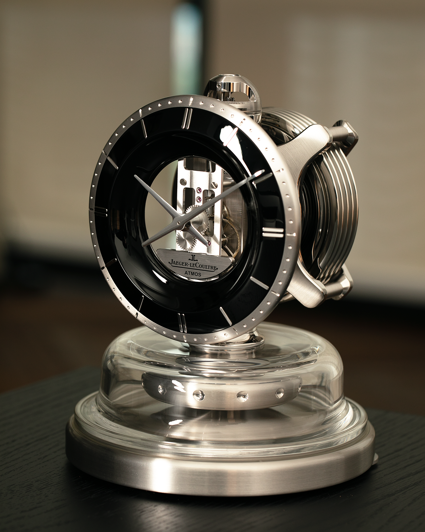 Brand: Jaeger LeCoultre
Year: 2022
Model: Atmos Infinite
Reference Number: Q540531J
Material: Glass Case, Black Lacquer Dial, Stainless Steel Construction
Movement: Jaeger LeCoultre Cal. 570, Perpetual Movement
Dimensions: 215mm (Width) x 253mm (Height)