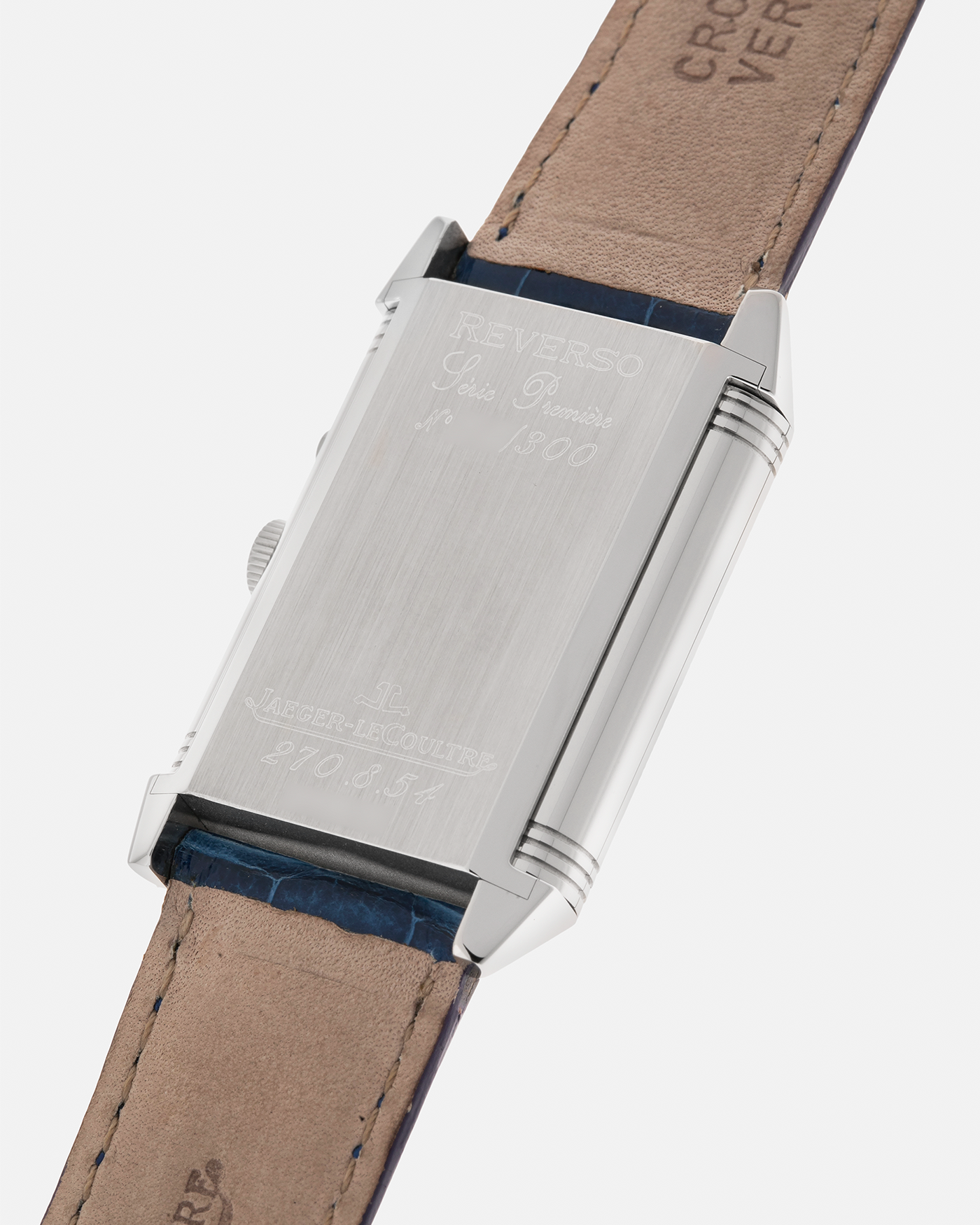 Brand: Jaeger LeCoultre
Year: Late 1990s
Model: Reverso Duoface Japan Edition Blue, Limited Edition of 300 Pieces
Reference Number: 270.8.54
Material: Stainless Steel
Movement: Jaeger LeCoultre Cal. 854, Manual-Wind
Case Dimensions: 42mm (Including Lugs) x 26mm
Lug Width: 19mm
Strap: Jaeger LeCoultre Blue Alligator Leather Strap with Signed Stainless Steel Deployant Clasp
