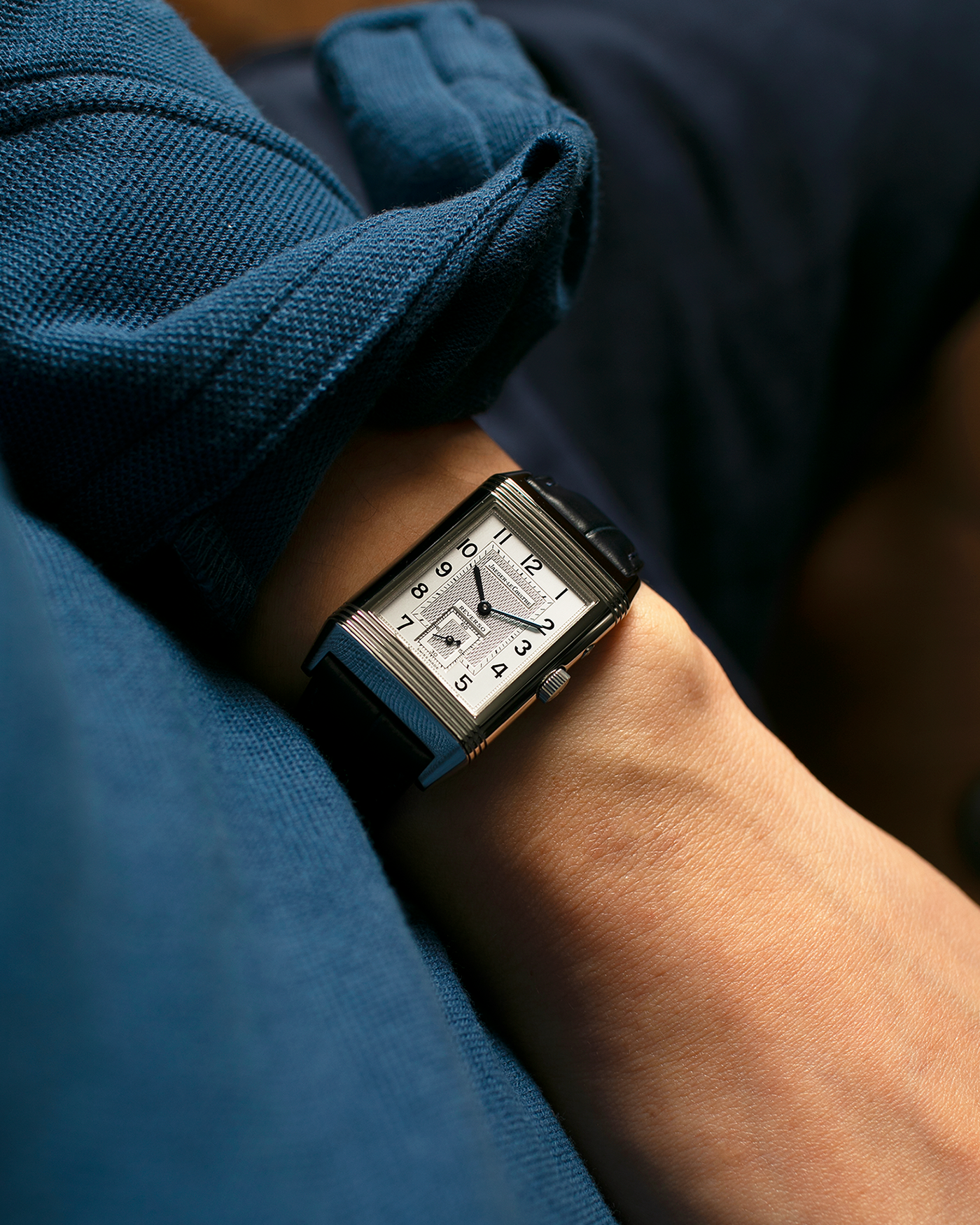 Brand: Jaeger LeCoultre
Year: Late 1990s
Model: Reverso Duoface Japan Edition Blue, Limited Edition of 300 Pieces
Reference Number: 270.8.54
Material: Stainless Steel
Movement: Jaeger LeCoultre Cal. 854, Manual-Wind
Case Dimensions: 42mm (Including Lugs) x 26mm
Lug Width: 19mm
Strap: Jaeger LeCoultre Black Alligator Leather Strap with Signed Stainless Steel Deployant Clasp