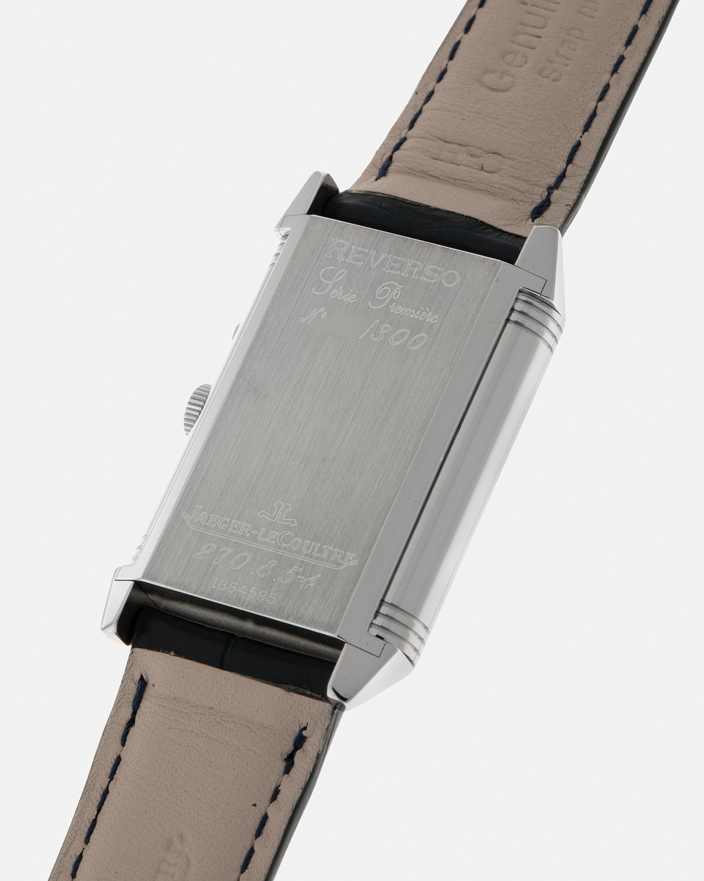 Brand: Jaeger LeCoultre
Year: Late 1990s
Model: Reverso Duoface Japan Edition Blue, Limited Edition of 300 Pieces
Reference Number: 270.8.54
Material: Stainless Steel
Movement: Jaeger LeCoultre Cal. 854, Manual-Wind
Case Dimensions: 42mm (Including Lugs) x 26mm
Lug Width: 19mm
Strap: Jaeger LeCoultre Black Alligator Leather Strap with Signed Stainless Steel Deployant Clasp