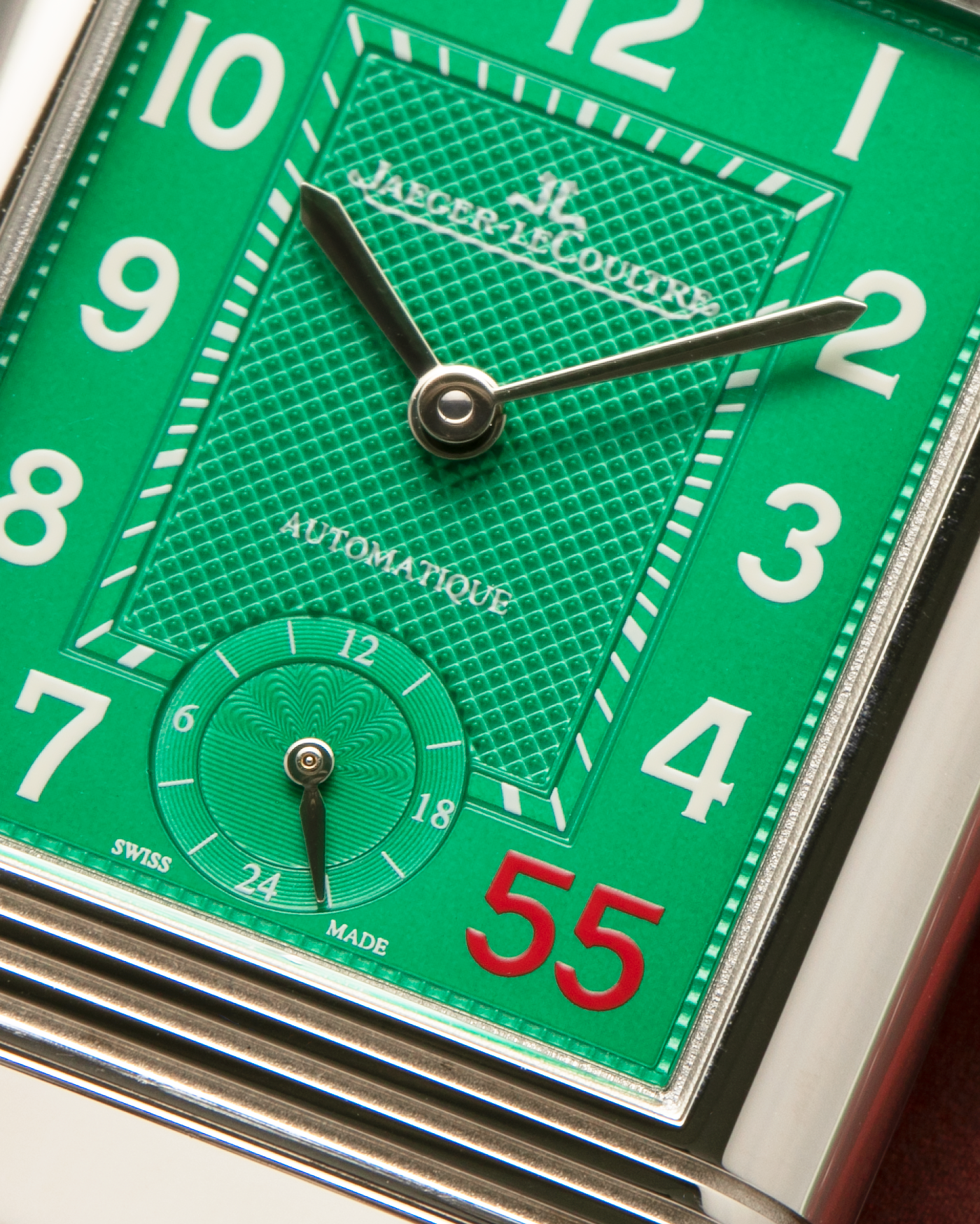 Brand: Jaeger-LeCoultre
Year: 2016
Model: Grande Reverso 976 ‘55th Anniversary of Kuwait’, Limited Edition of 55 Pieces
Reference: 278.8.56
Material: Stainless Steel
Movement: Jaeger-LeCoultre Cal. 967B, Self-Winding
Case Dimensions: 46mm (Including Lugs) x 27mm x 9mm
Lug Width: 20mm
Straps: Jaeger-LeCoultre Casa Fagliano Beige Calf and Canvas Leather Strap with Signed Stainless Steel Deployant Clasp, extra Jaeger-LeCoultre Black Alligator Leather Strap, and Jaeger-LeCoultre Casa Fagliano Dark Brown Calf Le