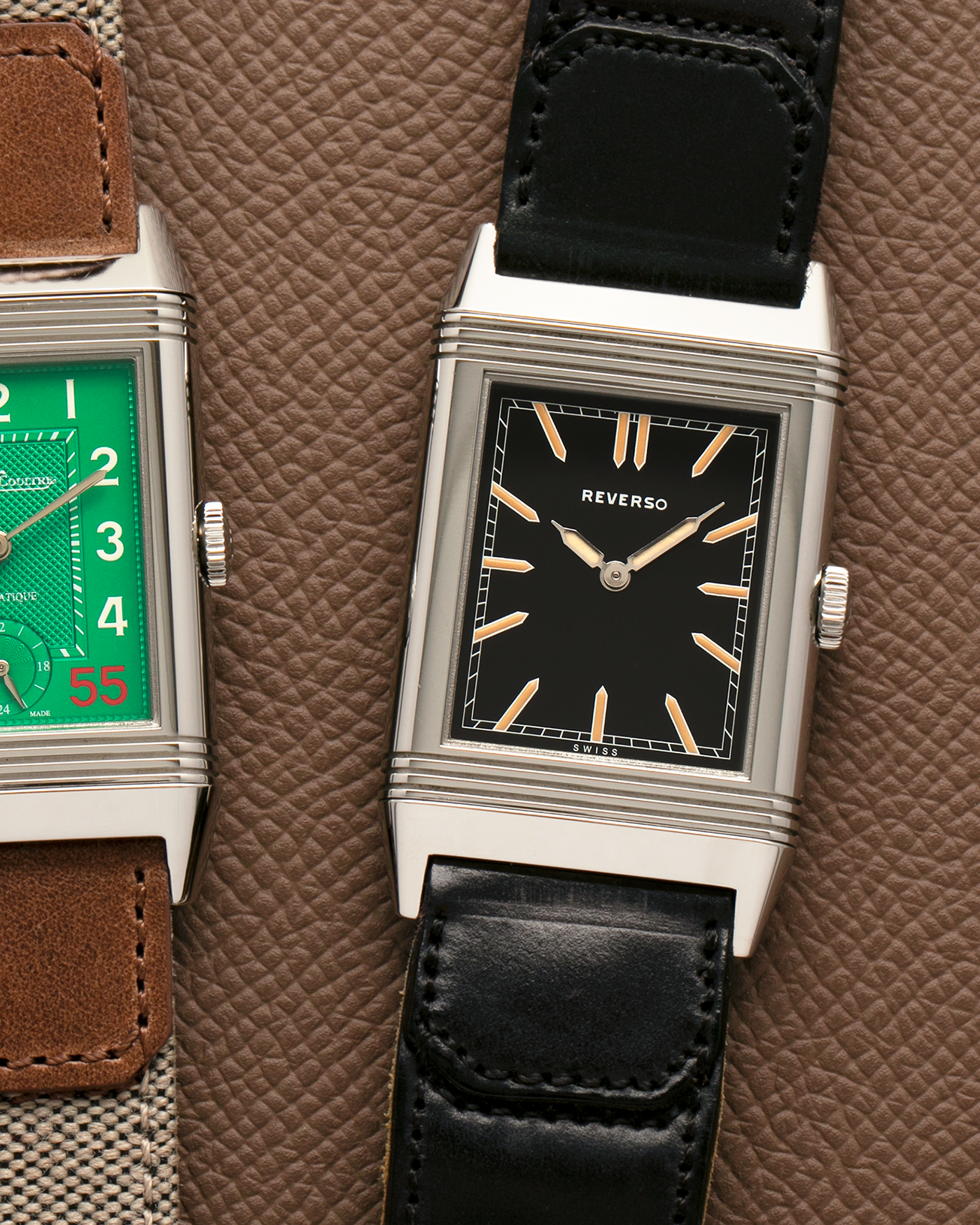 Brand: Jaeger LeCoultre
Year: 2011
Model: Q278857I, Grande Reverso Tribute to 1931 ‘US Edition’
Reference Number: 277.8.62
Material: Stainless Steel
Movement: Jaeger LeCoultre Cal. 822, Manual-Winding
Case Dimensions:  46.8mm (Including Lugs) x 27.4mm x 7.3mm
Lug Width: 20mm
Strap: Jaeger LeCoultre Casa Fagliano Black Shell Cordovan ‘2011’ Leather Strap with Signed Stainless Steel Tang Buckle