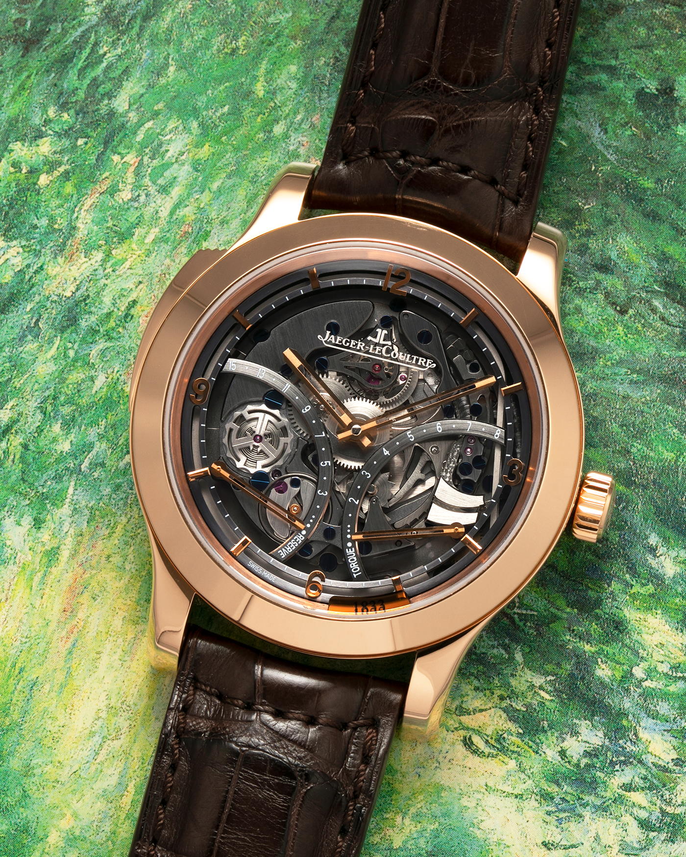 Brand: Jaeger LeCoultre
Year: 2008
Model: Master Minute Repeater 1833, 175th Anniversary Limited Edition of 175 Pieces
Reference Number: 151.2.67.S
Material: 18-carat Rose Gold
Movement: Jaeger LeCoultre Cal. 947 (Based on the Cal. 944), Manual-Winding
Case Diameter:  44mm x 15.6mm (Lug-to-Lug 52.6mm)
Lug Width: 22mm
Strap: Jaeger LeCoultre Dark Brown Alligator Leather Strap with Signed 18-carat Rose Gold Deployant Clasp 