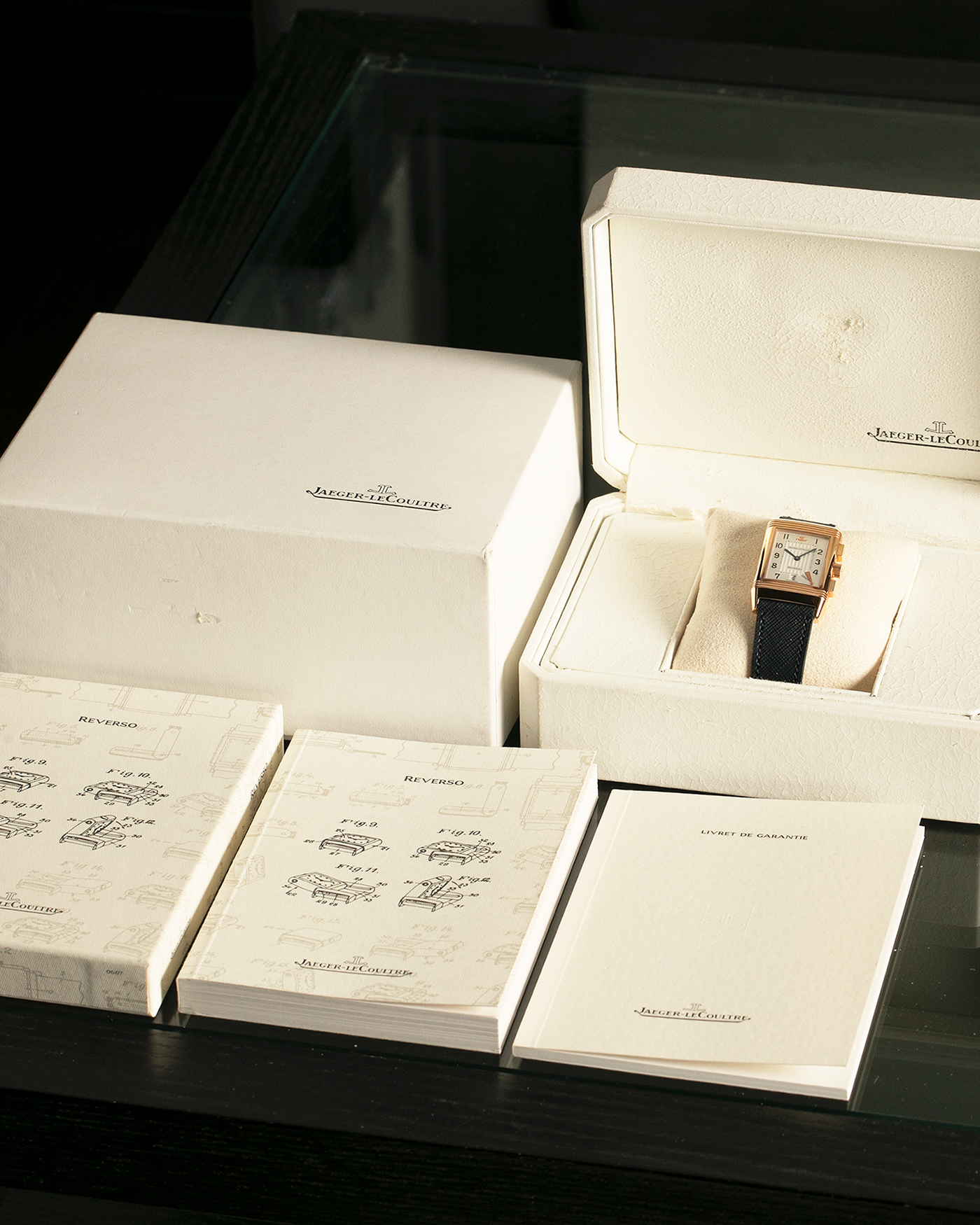 Brand: Jaeger LeCoultre Year: 1996 Model: Reverso Chronographe Retrograde, Limited to 500 pieces Reference: 270.2.69 Material: 18-carat Rose Gold Movement: Jaeger LeCoultre Cal. 829, Manual-Wind Case Dimensions: 42mm x 26mm x 9.5mm Lug Width: 19mm Strap: Molequin Navy Blue Textured Calf with Signed 18-carat Rose Gold Deployant Clasp