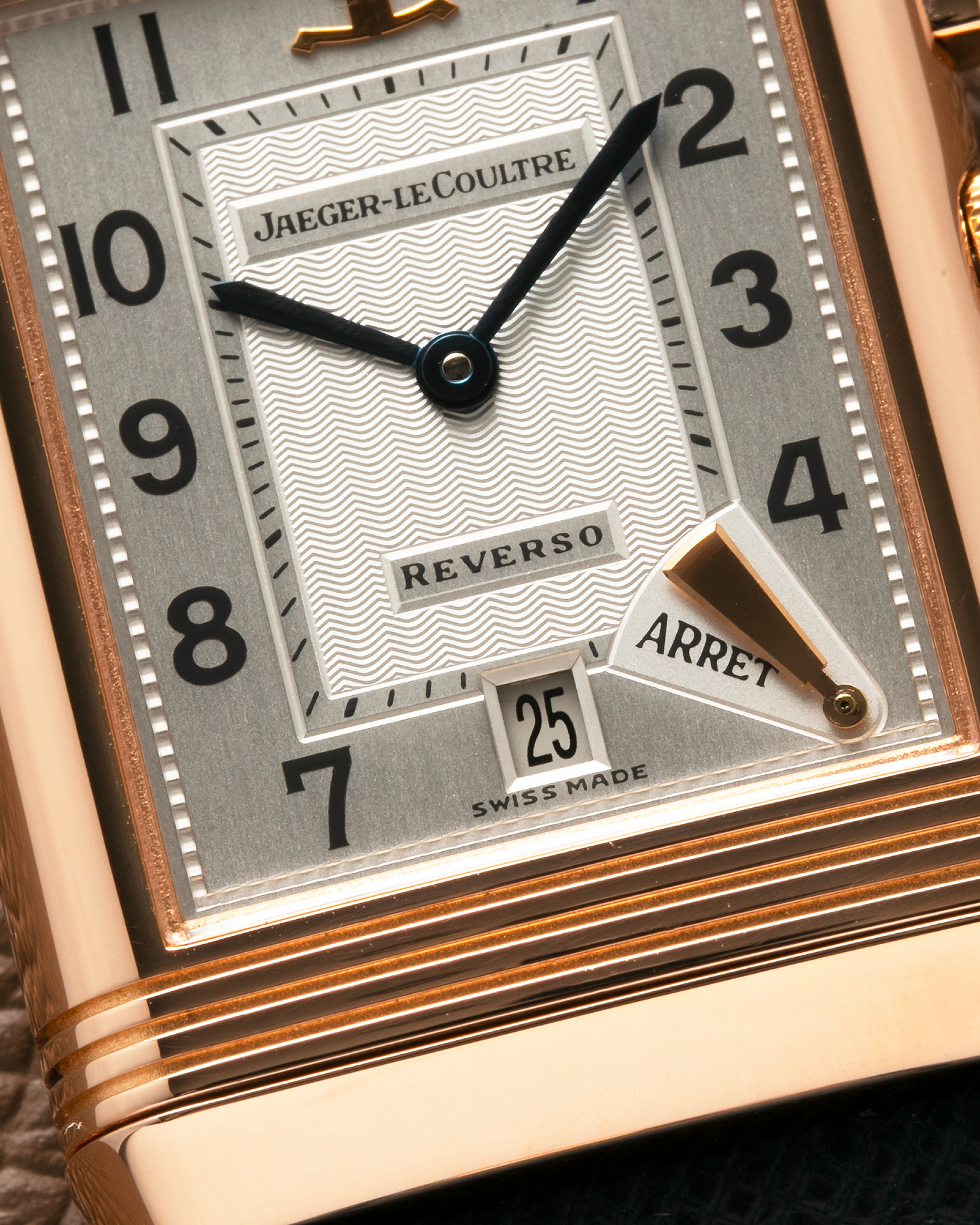 Brand: Jaeger LeCoultre Year: 1996 Model: Reverso Chronographe Retrograde, Limited to 500 pieces Reference: 270.2.69 Material: 18-carat Rose Gold Movement: JLC Cal. 829, Manual-Wind Case Diameter: 42mm x 26mm x 9.5mm Strap: Molequin Navy Blue Textured Calf with Signed 18-carat Rose Gold Deployant Clasp