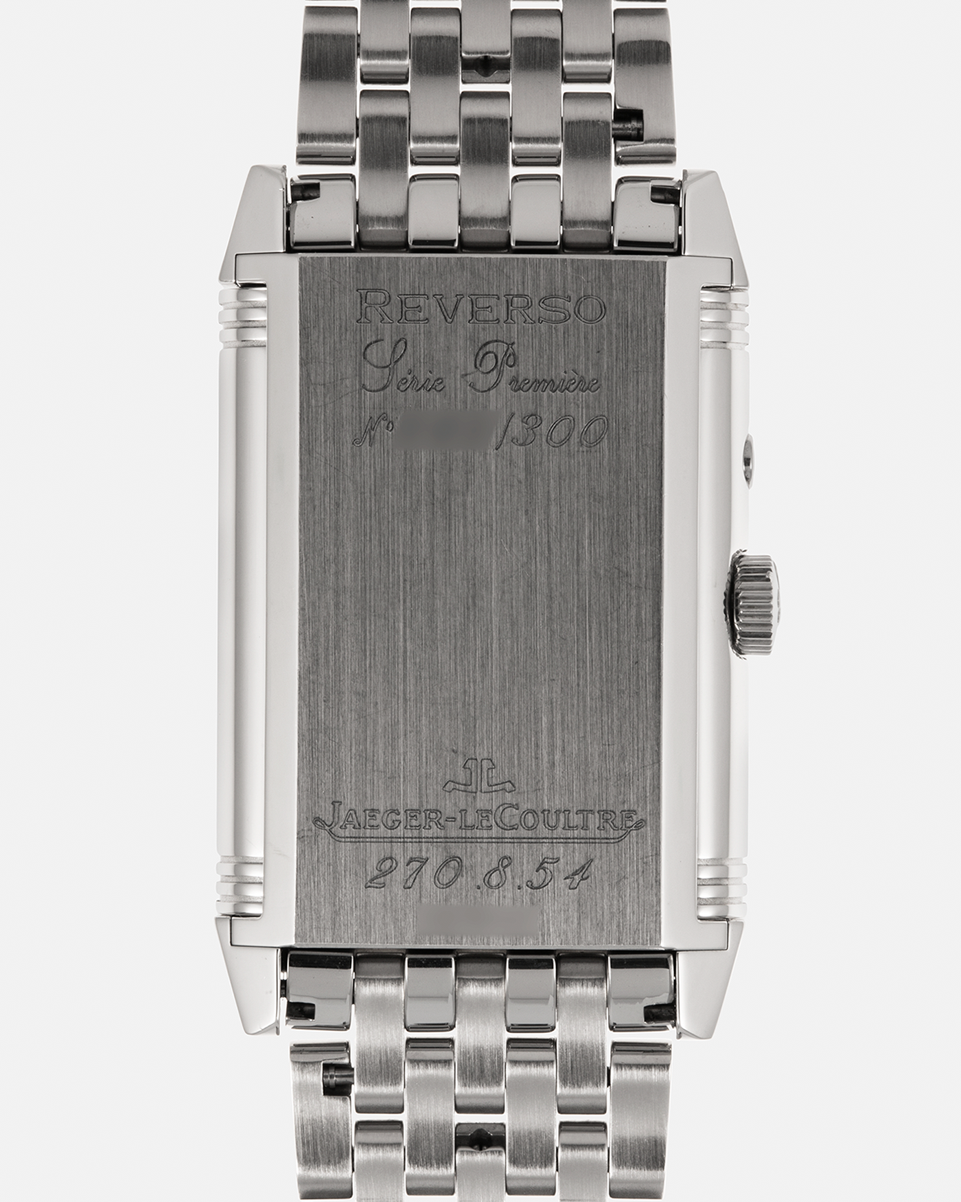 Brand: Jaeger LeCoultre
Year: 1999
Model: Reverso Duoface Japan Edition Green, Limited Edition of 300 Pieces
Reference Number: 270.8.54
Material: Stainless Steel
Movement: Jaeger LeCoultre Cal. 854, Manual-Winding
Case Dimensions: 42mm (Including Lugs) x 26mm x 9.5mm
Lug Width: 19mm
Bracelet: Jaeger LeCoultre Stainless Steel Bracelet With Signed Clasp
