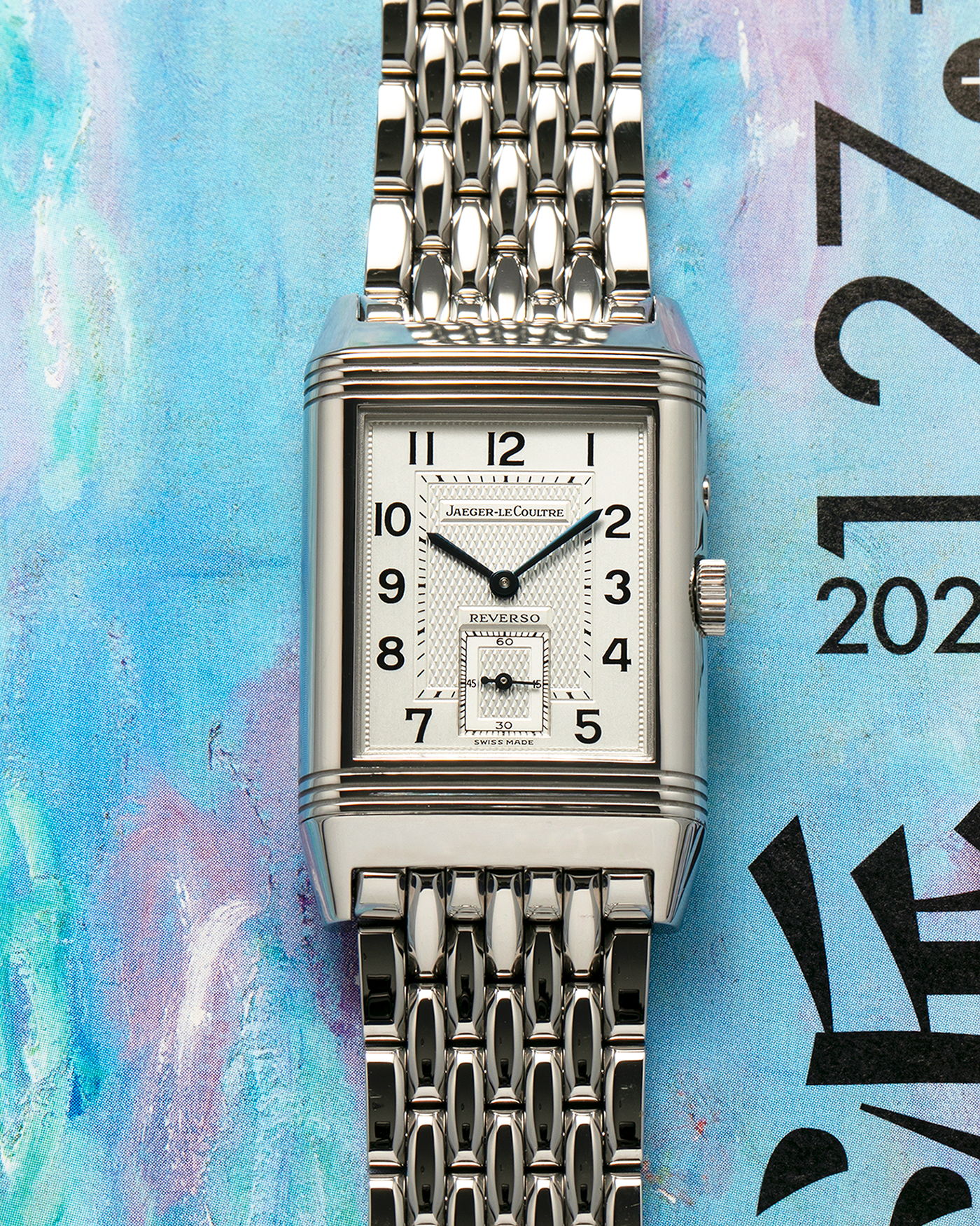 Brand: Jaeger LeCoultre
Year: 1999
Model: Reverso Duoface Japan Edition Green, Limited Edition of 300 Pieces
Reference Number: 270.8.54
Material: Stainless Steel
Movement: Jaeger LeCoultre Cal. 854, Manual-Winding
Case Dimensions: 42mm (Including Lugs) x 26mm x 9.5mm
Lug Width: 19mm
Bracelet: Jaeger LeCoultre Stainless Steel Bracelet With Signed Clasp