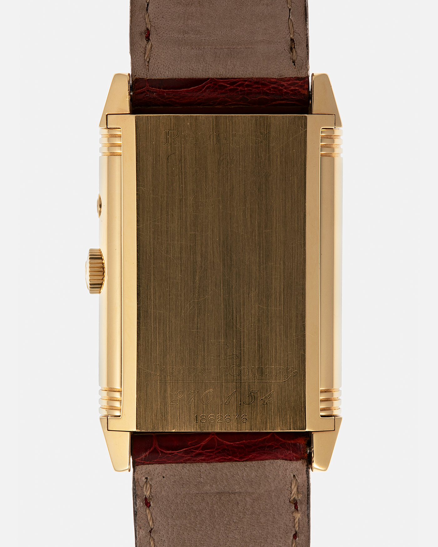 Brand: Jaeger LeCoultre
Year: 1999
Model: Reverso Duoface Japan Edition Red, Limited Edition of 39 Pieces
Reference Number: 270.1.54
Material: 18-carat Yellow Gold
Movement: Jaeger LeCoultre Cal. 854, Manual-Wind
Case Dimensions: 42mm (Including Lugs) x 26mm
Lug Width: 19mm
Strap: Jaeger LeCoultre Burgundy Red Alligator Leather Strap with Signed 18-carat Yellow Gold Tang Buckle