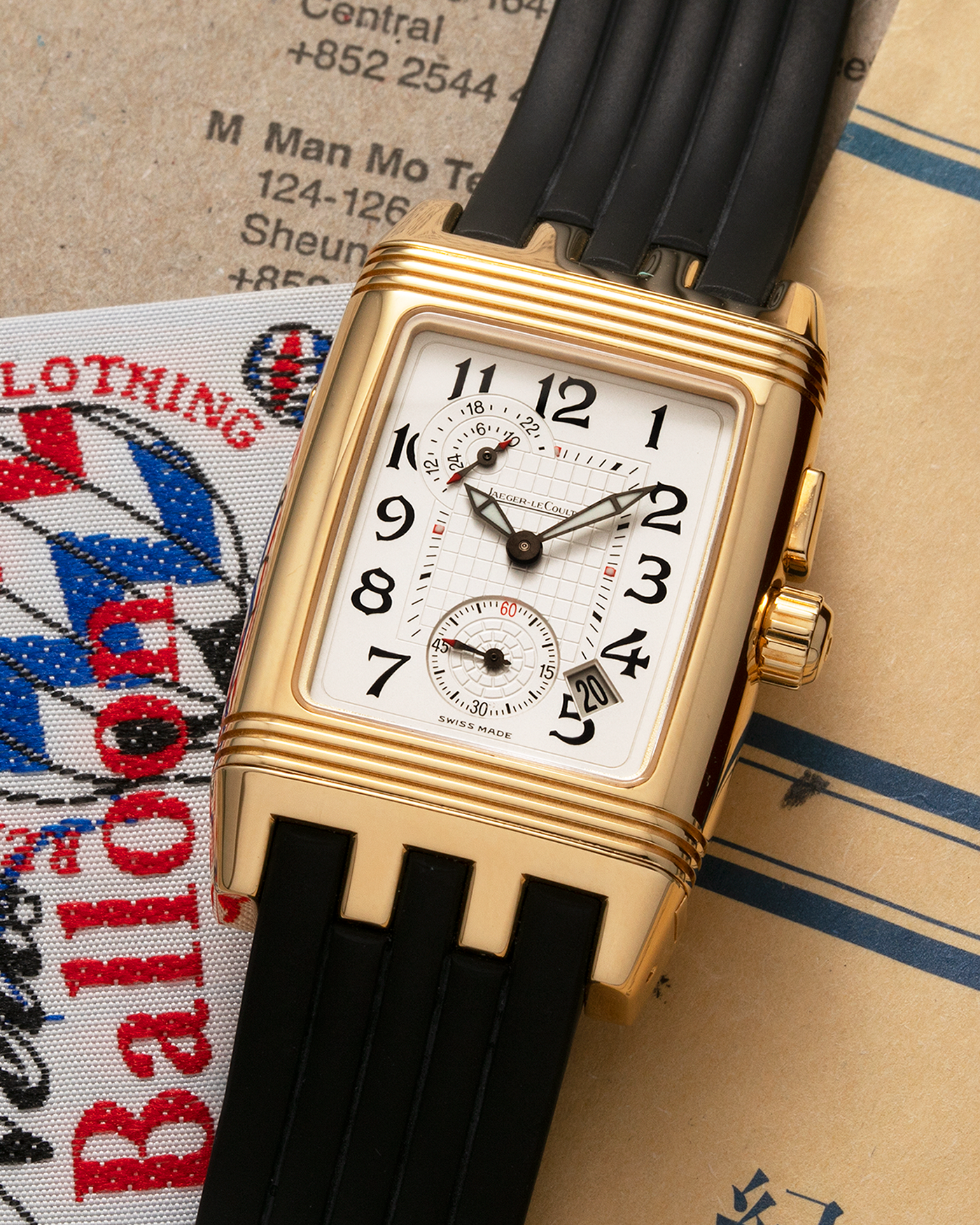 Brand: Jaeger LeCoultre Year: 2000’s Model: Reverso Night and Day Gran’ Sport Duo Model Number: Q2941601 Reference Number: 295.1.51 Material: 18-carat Yellow Gold Movement: JLC Cal. 851, Manual-Wind Case Diameter: 44mm x 38mm Strap: Jaeger LeCoultre Gran’ Sport Rubber Strap with Signed 18-carat Yellow Gold Deployant Clasp