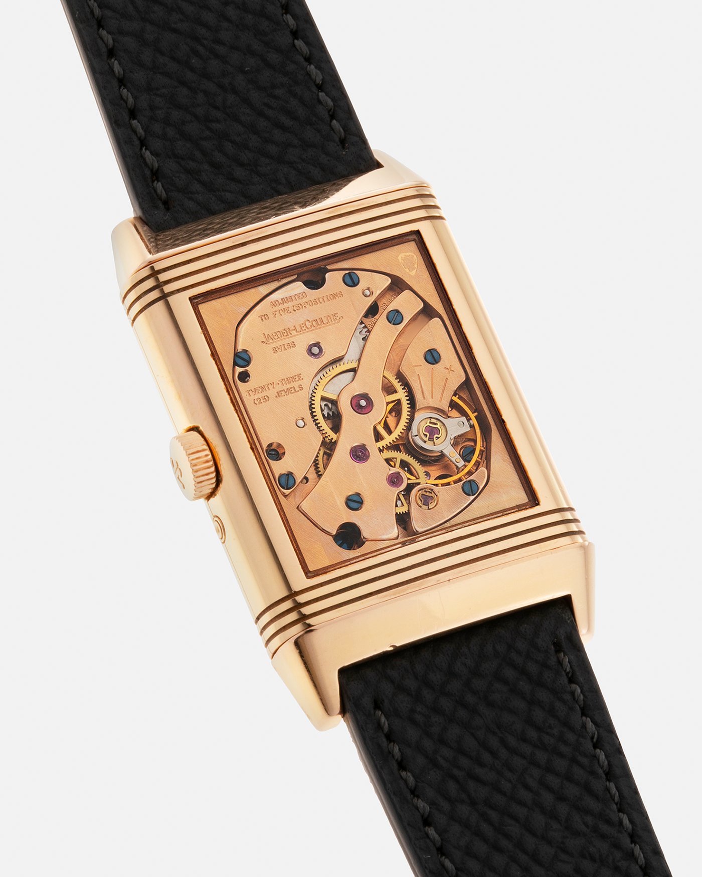 Brand: Jaeger LeCoultre Year: 1991 Model: Reverso Soixantième 60th Anniversary Ref. 270.2.64, Limited to 500 Pieces Reference: 270.2.64 Material: 18-carat Rose Gold Movement: JLC Cal. 824, Manual-Wind Case Diameter: 42mm x 26mm x 9.5mm Lug Width: 19mm Strap: Molequin Grey Textured Calf with Signed 18-carat Pink Gold Deployant Clasp