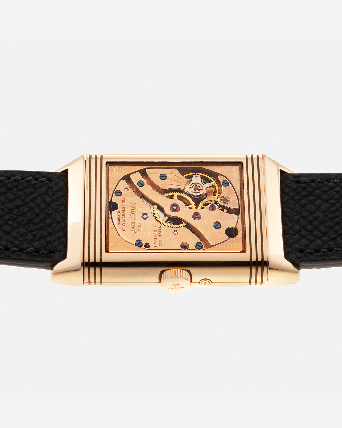 Brand: Jaeger LeCoultre Year: 1991 Model: Reverso Soixantième 60th Anniversary Ref. 270.2.64, Limited to 500 Pieces Reference: 270.2.64 Material: 18-carat Rose Gold Movement: JLC Cal. 824, Manual-Wind Case Diameter: 42mm x 26mm x 9.5mm Lug Width: 19mm Strap: Molequin Grey Textured Calf with Signed 18-carat Pink Gold Deployant Clasp