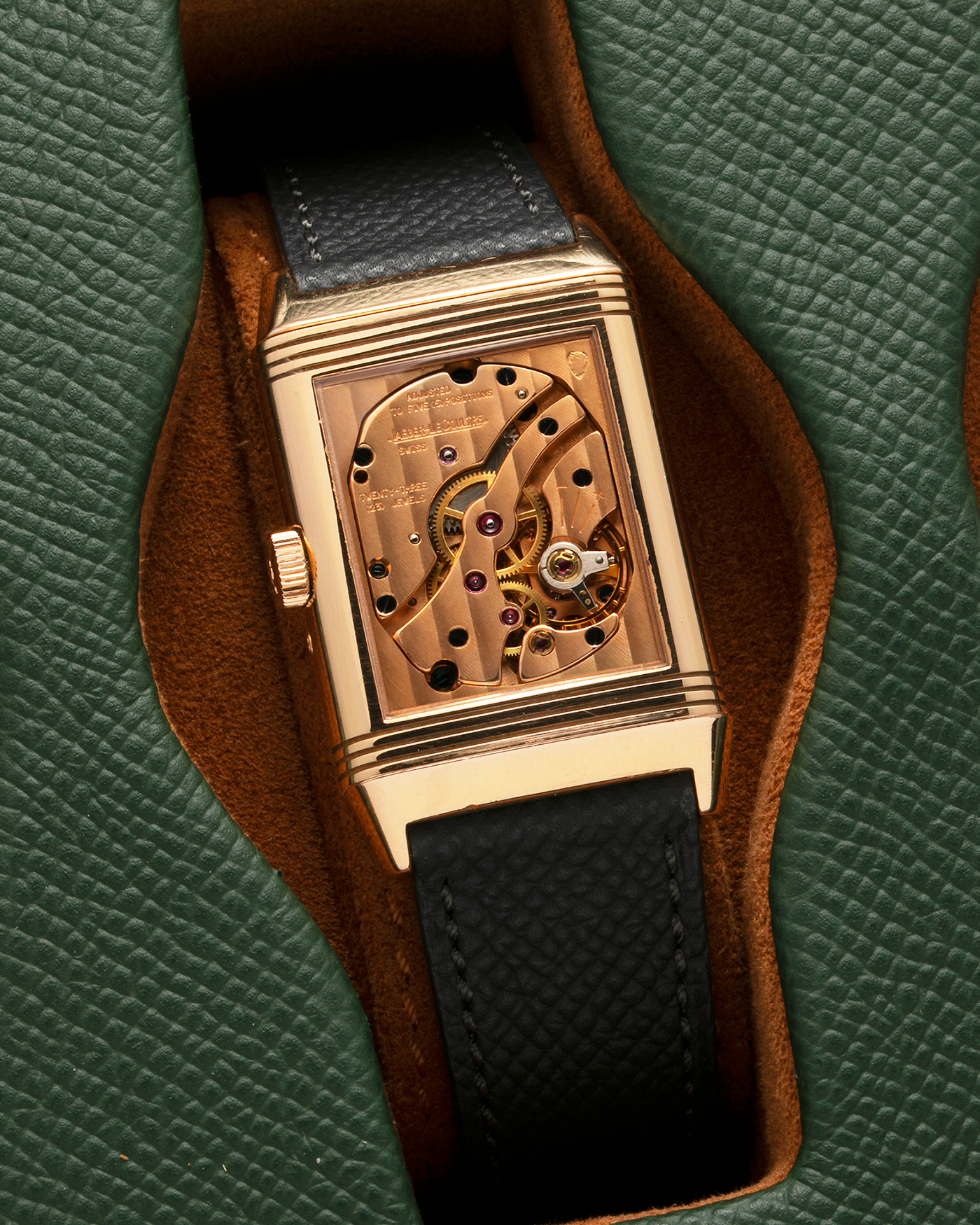 Brand: Jaeger LeCoultre Year: 1991 Model: Reverso Soixantième 60th Anniversary Ref. 270.2.64, Limited to 500 Pieces Reference: 270.2.64 Material: 18-carat Rose Gold Movement: JLC Cal. 824, Manual-Wind Case Diameter: 42mm x 26mm x 9.5mm Lug Width: 19mm Strap: Molequin Grey Textured Calf with Signed 18-carat Pink Gold Deployant Clasp