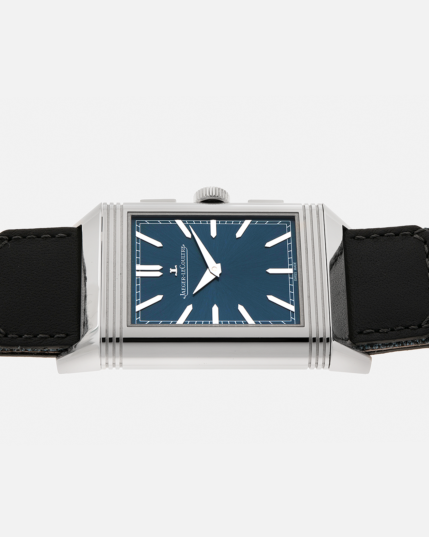 Brand: Jaeger LeCoultre
Year: 2024
Model: Q389848J, Reverso Tribute Chronograph
Reference Number: 216.8.S0
Material: Stainless Steel
Movement: Jaeger LeCoultre Cal. 860, Manual-Winding
Case Diameter:  49.9mm (Including Lugs) x 29.9mm x 11.14mm
Lug Width: 20mm
Straps: Jaeger LeCoultre Casa Fagliano Calf Leather Strap with Signed Stainless Steel Deployant Clasp, with extra  Jaeger LeCoultre Blue Canvas Strap
