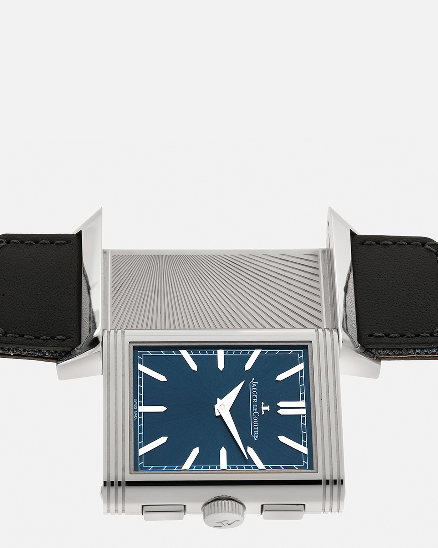 Brand: Jaeger LeCoultre
Year: 2024
Model: Q389848J, Reverso Tribute Chronograph
Reference Number: 216.8.S0
Material: Stainless Steel
Movement: Jaeger LeCoultre Cal. 860, Manual-Winding
Case Diameter:  49.9mm (Including Lugs) x 29.9mm x 11.14mm
Lug Width: 20mm
Straps: Jaeger LeCoultre Casa Fagliano Calf Leather Strap with Signed Stainless Steel Deployant Clasp, with extra  Jaeger LeCoultre Blue Canvas Strap