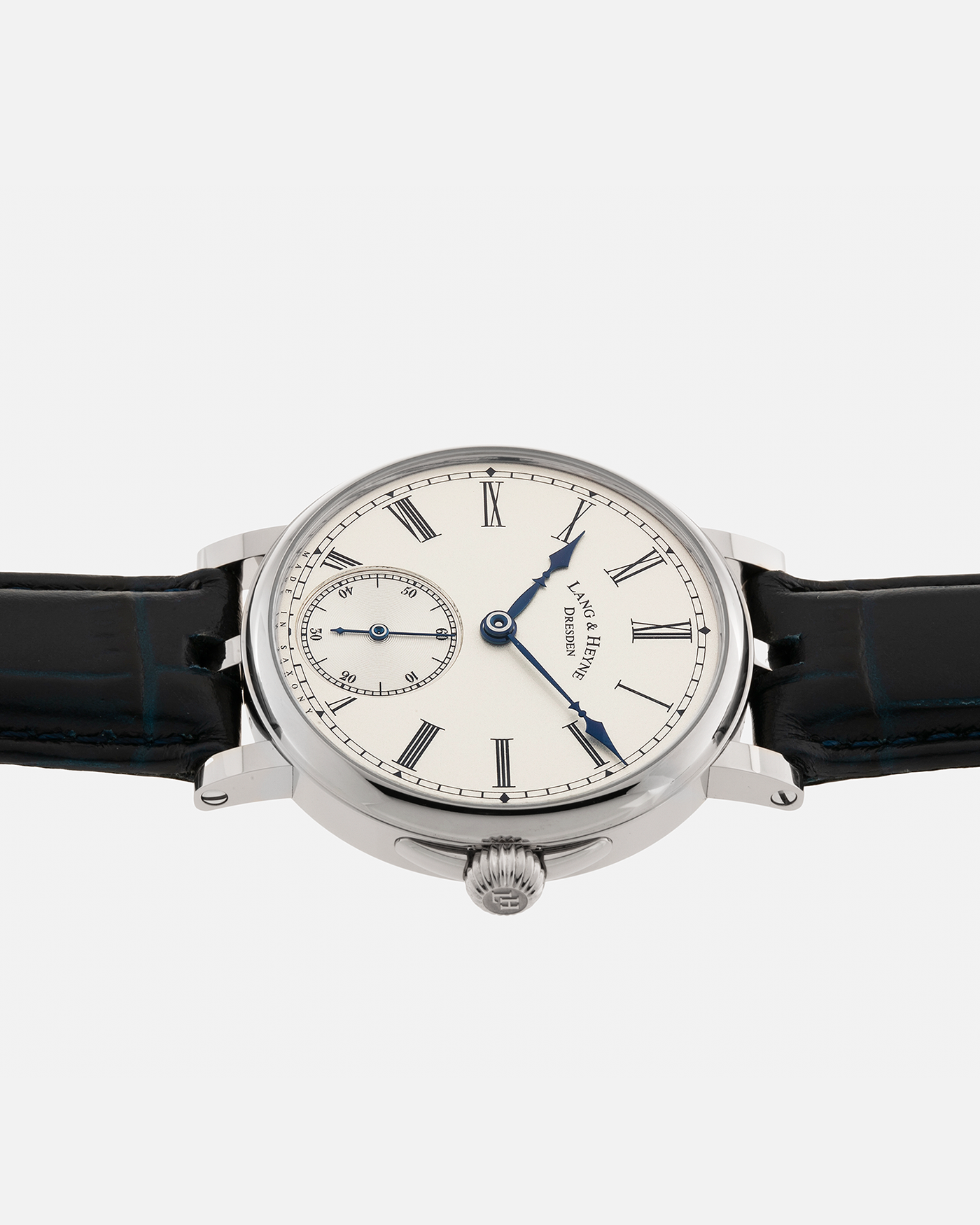 Brand: Lang & Heyne Year: 2023 Model: Friedrich III Material: 18-carat White Gold Movement: Lang & Heyne Cal. IV, Manual-Winding Case Dimensions: 39.2mm x 10.5mm Strap: Lang & Heyne Black Alligator Leather Strap with Signed 18-carat White Gold Tang Buckle