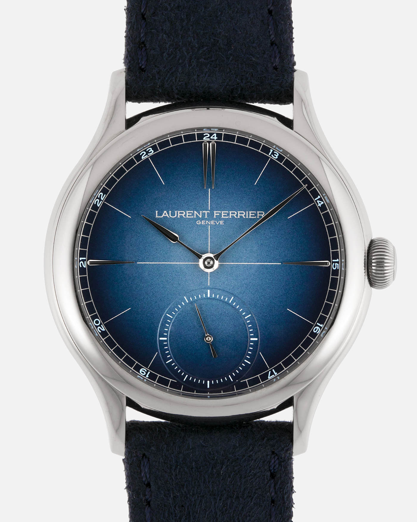 Brand: Laurent Ferrier
Year: 2024
Model: Classic Origin
Reference Number: LCF036.T1.CG
Material: Grade 5 Titanium
Movement: Manually Wound Calibre LF116.01
Case Diameter: 40mm Diameter 11.1mm Thickness
Strap: Two Laurent Ferrier Blue Suede Straps with Grade 5 Titanium Laurent Ferrier Tang Buckle