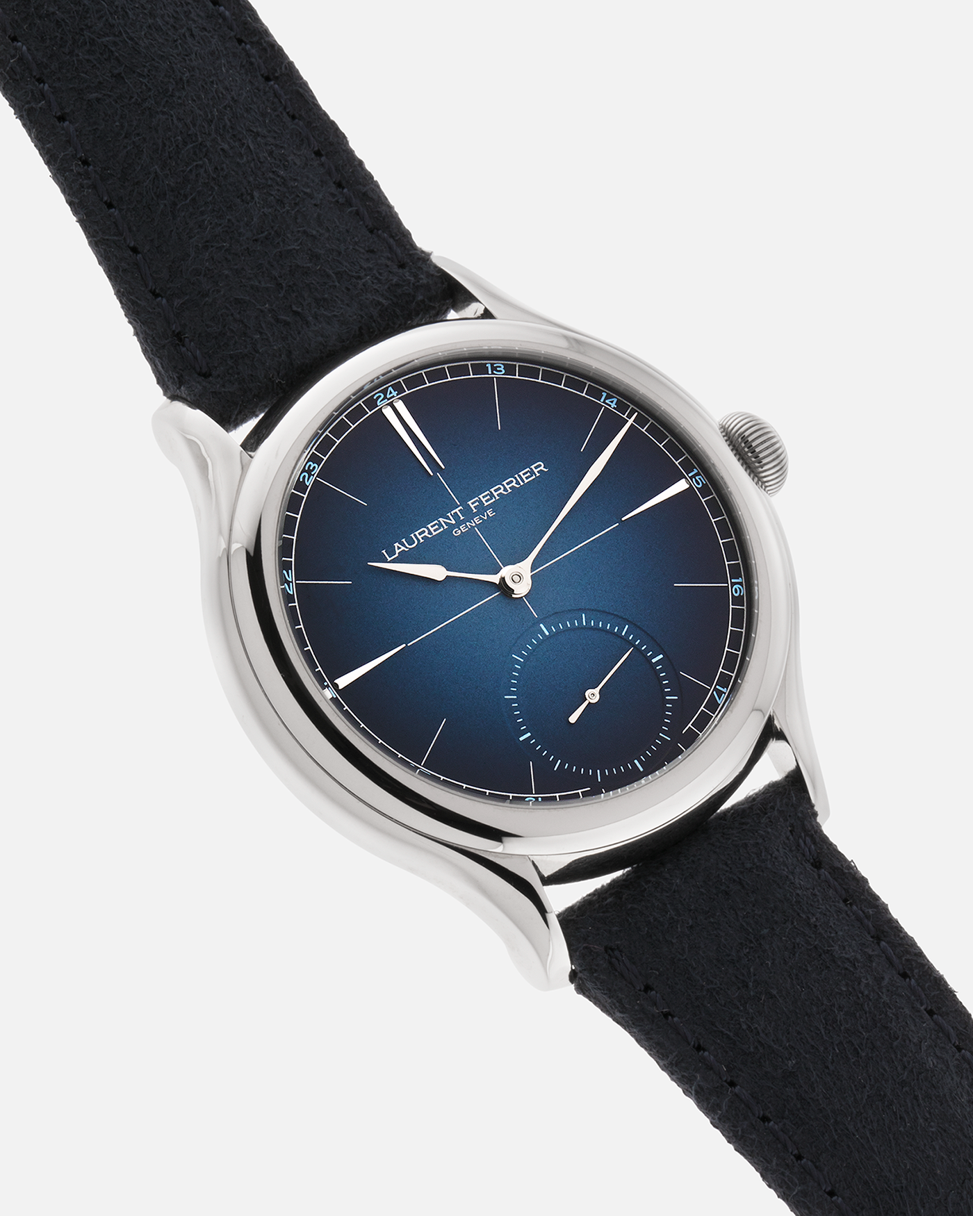 Brand: Laurent Ferrier
Year: 2024
Model: Classic Origin
Reference Number: LCF036.T1.CG
Material: Grade 5 Titanium
Movement: Manually Wound Calibre LF116.01
Case Diameter: 40mm Diameter 11.1mm Thickness
Strap: Two Laurent Ferrier Blue Suede Straps with Grade 5 Titanium Laurent Ferrier Tang Buckle