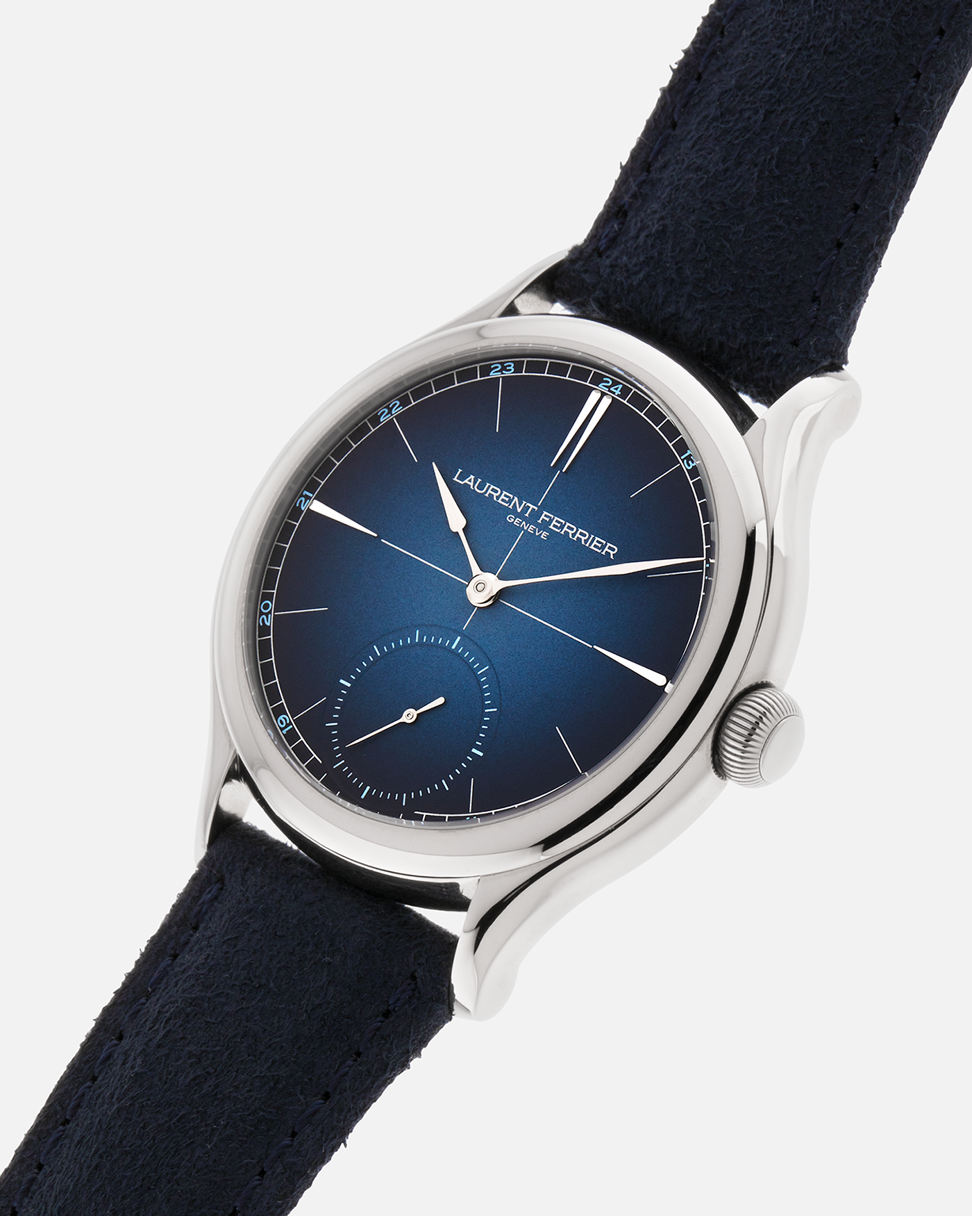 Brand: Laurent Ferrier
Year: 2024
Model: Classic Origin
Reference Number: LCF036.T1.CG
Material: Grade 5 Titanium
Movement: Manually Wound Calibre LF116.01
Case Diameter: 40mm Diameter 11.1mm Thickness
Strap: Two Laurent Ferrier Blue Suede Straps with Grade 5 Titanium Laurent Ferrier Tang Buckle