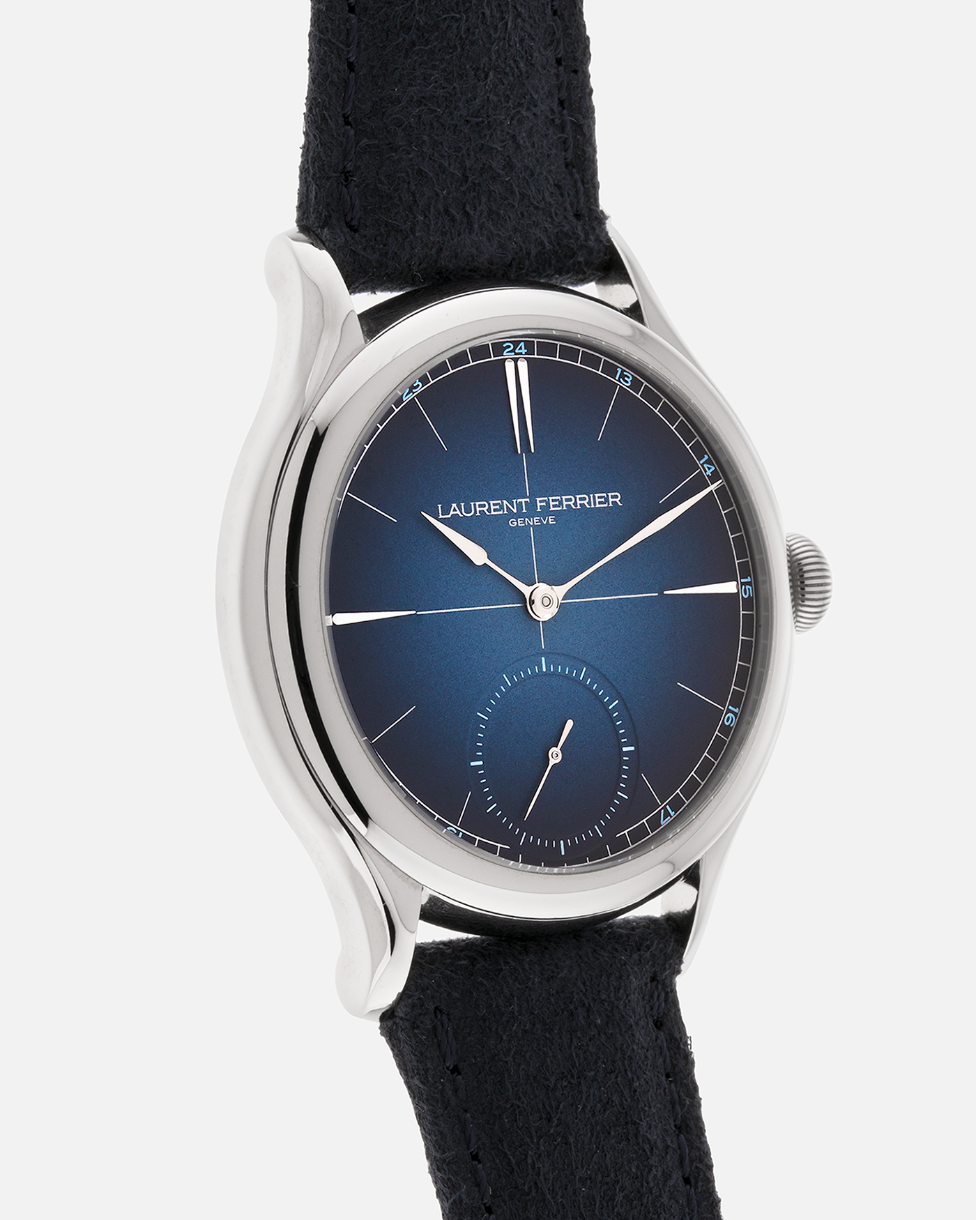 Brand: Laurent Ferrier
Year: 2024
Model: Classic Origin
Reference Number: LCF036.T1.CG
Material: Grade 5 Titanium
Movement: Manually Wound Calibre LF116.01
Case Diameter: 40mm Diameter 11.1mm Thickness
Strap: Two Laurent Ferrier Blue Suede Straps with Grade 5 Titanium Laurent Ferrier Tang Buckle