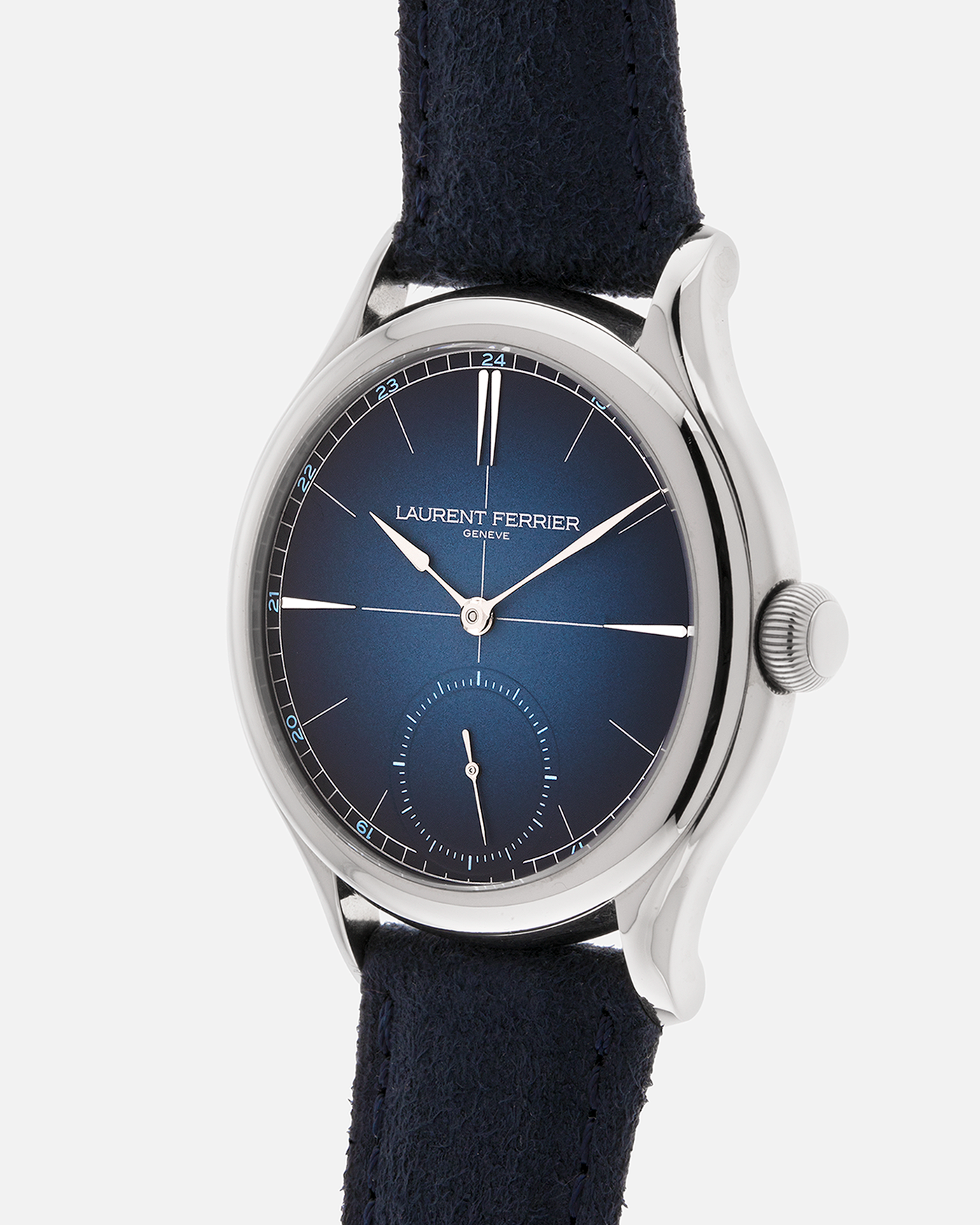 Brand: Laurent Ferrier
Year: 2024
Model: Classic Origin
Reference Number: LCF036.T1.CG
Material: Grade 5 Titanium
Movement: Manually Wound Calibre LF116.01
Case Diameter: 40mm Diameter 11.1mm Thickness
Strap: Two Laurent Ferrier Blue Suede Straps with Grade 5 Titanium Laurent Ferrier Tang Buckle