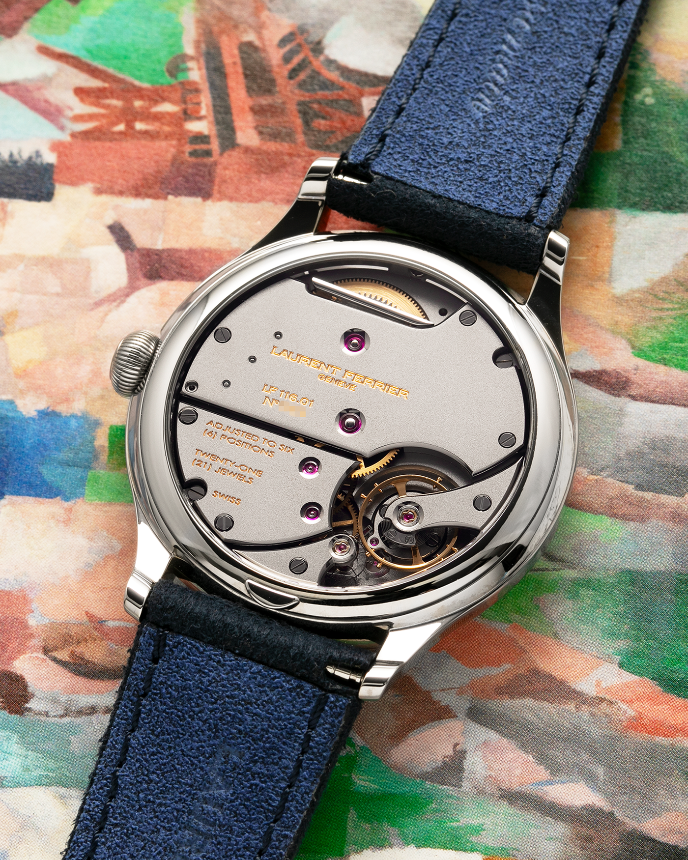 Brand: Laurent Ferrier
Year: 2024
Model: Classic Origin
Reference Number: LCF036.T1.CG
Material: Grade 5 Titanium
Movement: Manually Wound Calibre LF116.01
Case Diameter: 40mm Diameter 11.1mm Thickness
Strap: Two Laurent Ferrier Blue Suede Straps with Grade 5 Titanium Laurent Ferrier Tang Buckle