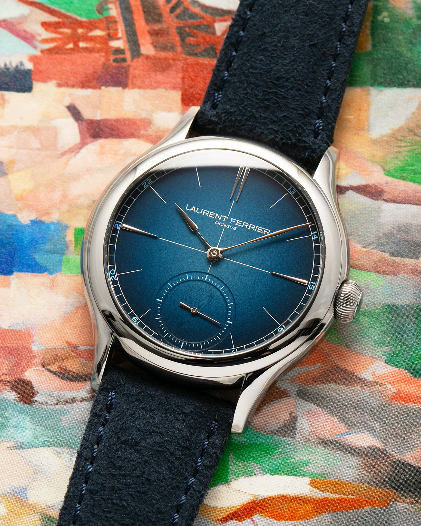 Brand: Laurent Ferrier
Year: 2024
Model: Classic Origin
Reference Number: LCF036.T1.CG
Material: Grade 5 Titanium
Movement: Manually Wound Calibre LF116.01
Case Diameter: 40mm Diameter 11.1mm Thickness
Strap: Two Laurent Ferrier Blue Suede Straps with Grade 5 Titanium Laurent Ferrier Tang Buckle