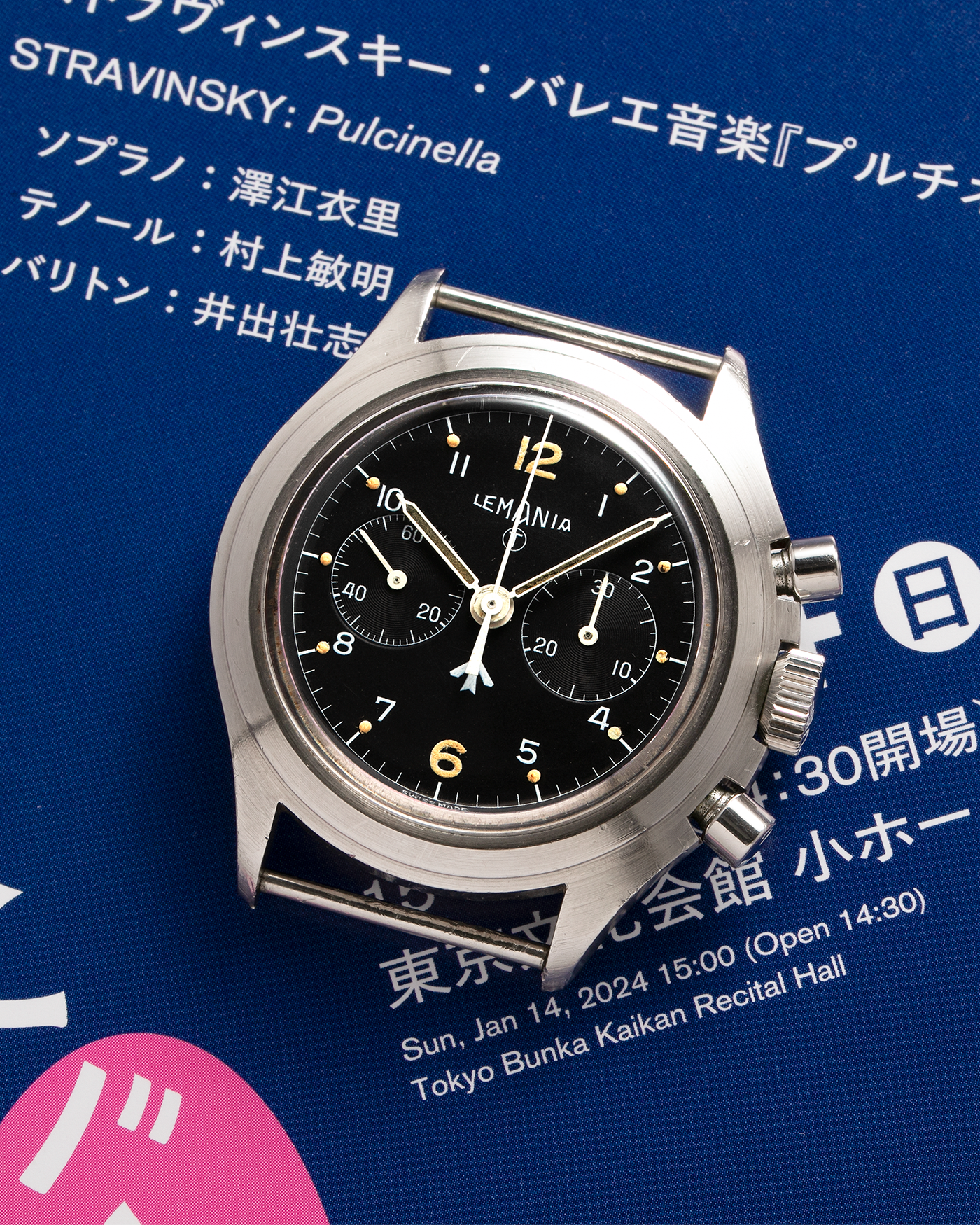 Brand: Lemania Year: 1975 Model: ‘Double Pusher’ Royal Navy Chronograph, Estimated 500 pieces only Reference Number: 818 Material: Stainless Steel Movement: Lemania 2220, Manual-Winding Case Diameter: 40mm Lug Width: 20mm Strap: Auricoste Military Green NATO Strap