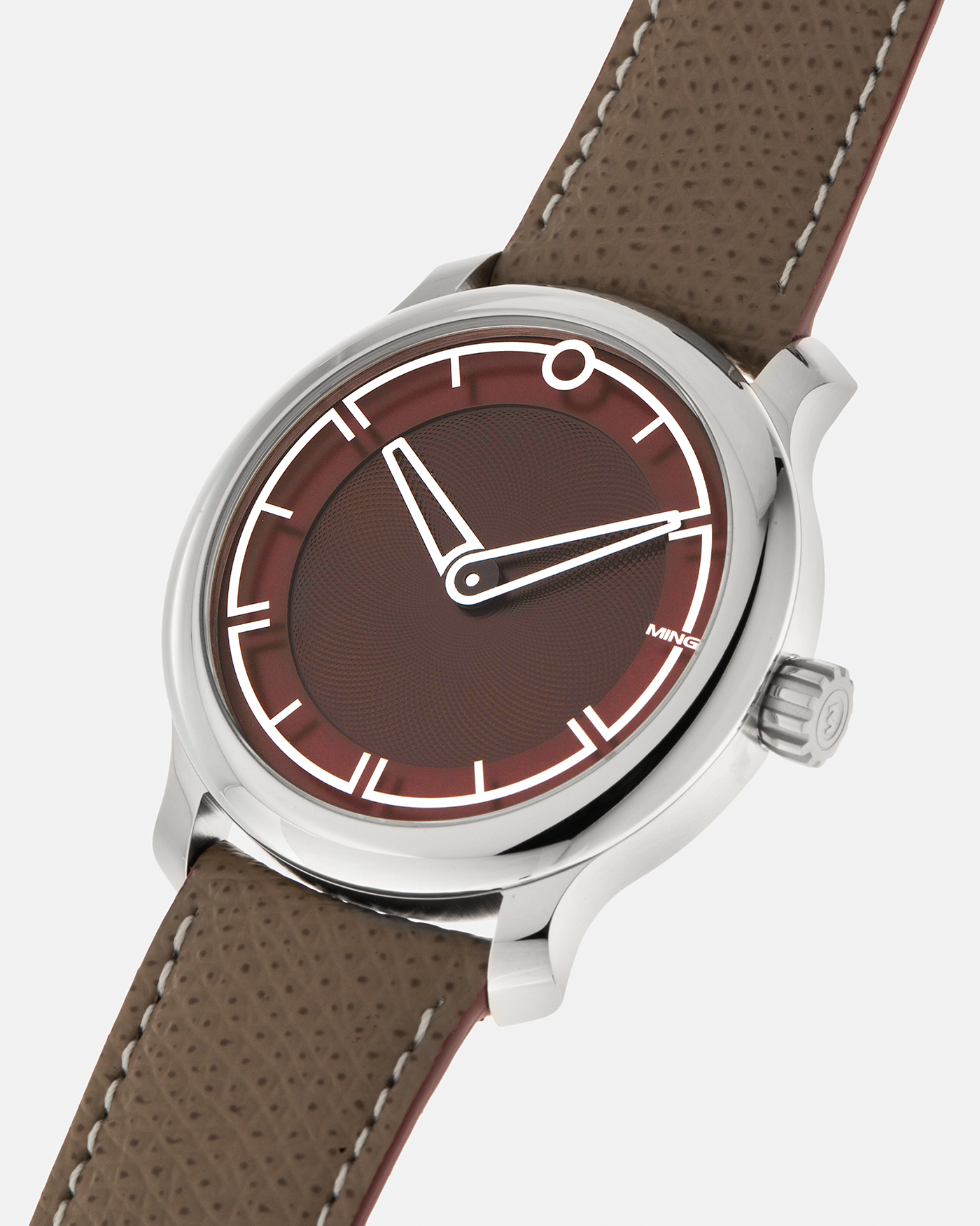 Brand: MING
Year: 2022
Model: 17.09
Material: Stainless Steel 316L
Movement: MING Cal. 330.M1 (Heavily Modified Sellita Cal. SW330-2), Manual-Winding
Case Dimensions: 38mm x 10mm
Lug Width: 20mm
Strap: Jean Rousseau Taupe Leather for MING with Signed Stainless Steel Tang Buckle