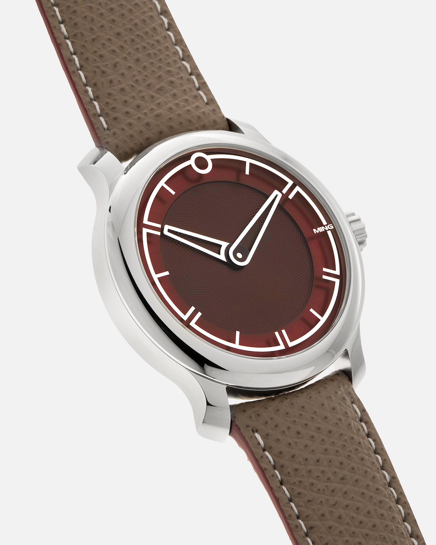 Brand: MING
Year: 2022
Model: 17.09
Material: Stainless Steel 316L
Movement: MING Cal. 330.M1 (Heavily Modified Sellita Cal. SW330-2), Manual-Winding
Case Dimensions: 38mm x 10mm
Lug Width: 20mm
Strap: Jean Rousseau Taupe Leather for MING with Signed Stainless Steel Tang Buckle