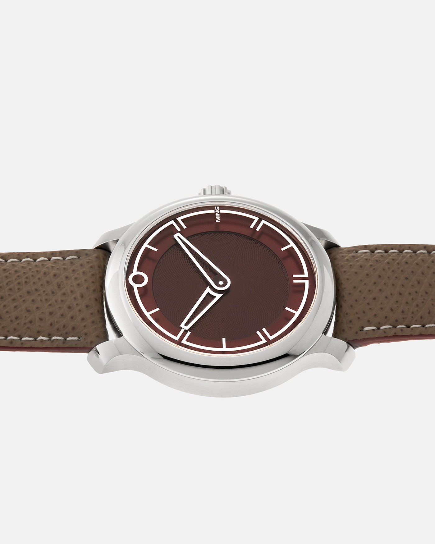 Brand: MING
Year: 2022
Model: 17.09
Material: Stainless Steel 316L
Movement: MING Cal. 330.M1 (Heavily Modified Sellita Cal. SW330-2), Manual-Winding
Case Dimensions: 38mm x 10mm
Lug Width: 20mm
Strap: Jean Rousseau Taupe Leather for MING with Signed Stainless Steel Tang Buckle